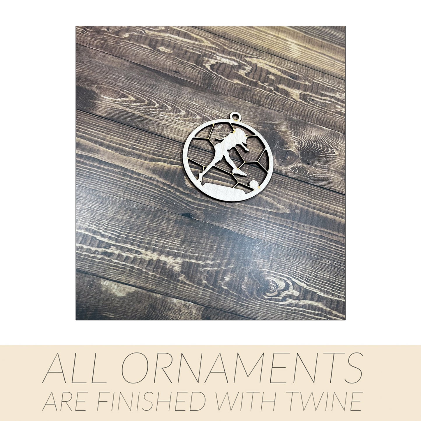 Soccer Wooden Sports Ornament, Sports Ornament, Engraved Ornament, Laser Engraved Wood Ornament