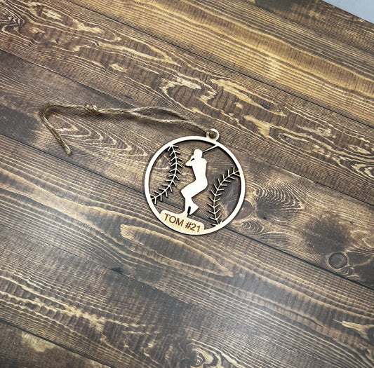 Baseball  Ornament, Personalized Ornament, Wooden Family Ornament , Laser Engraved Wood Ornament