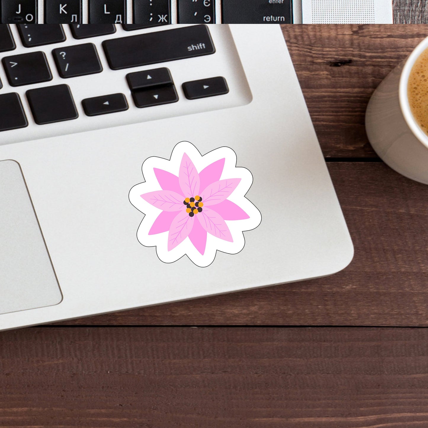 Pink Christmas Sticker, Flower Sticker