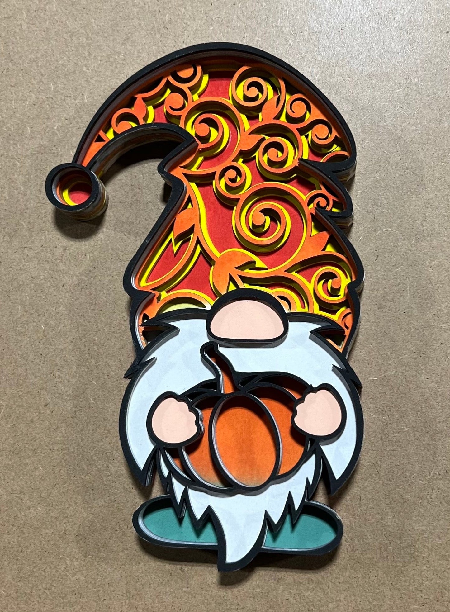 Fall Gnome Sign , Laser cut Fall Design , Multi Layer Fall Gnome Holding a Pumkin