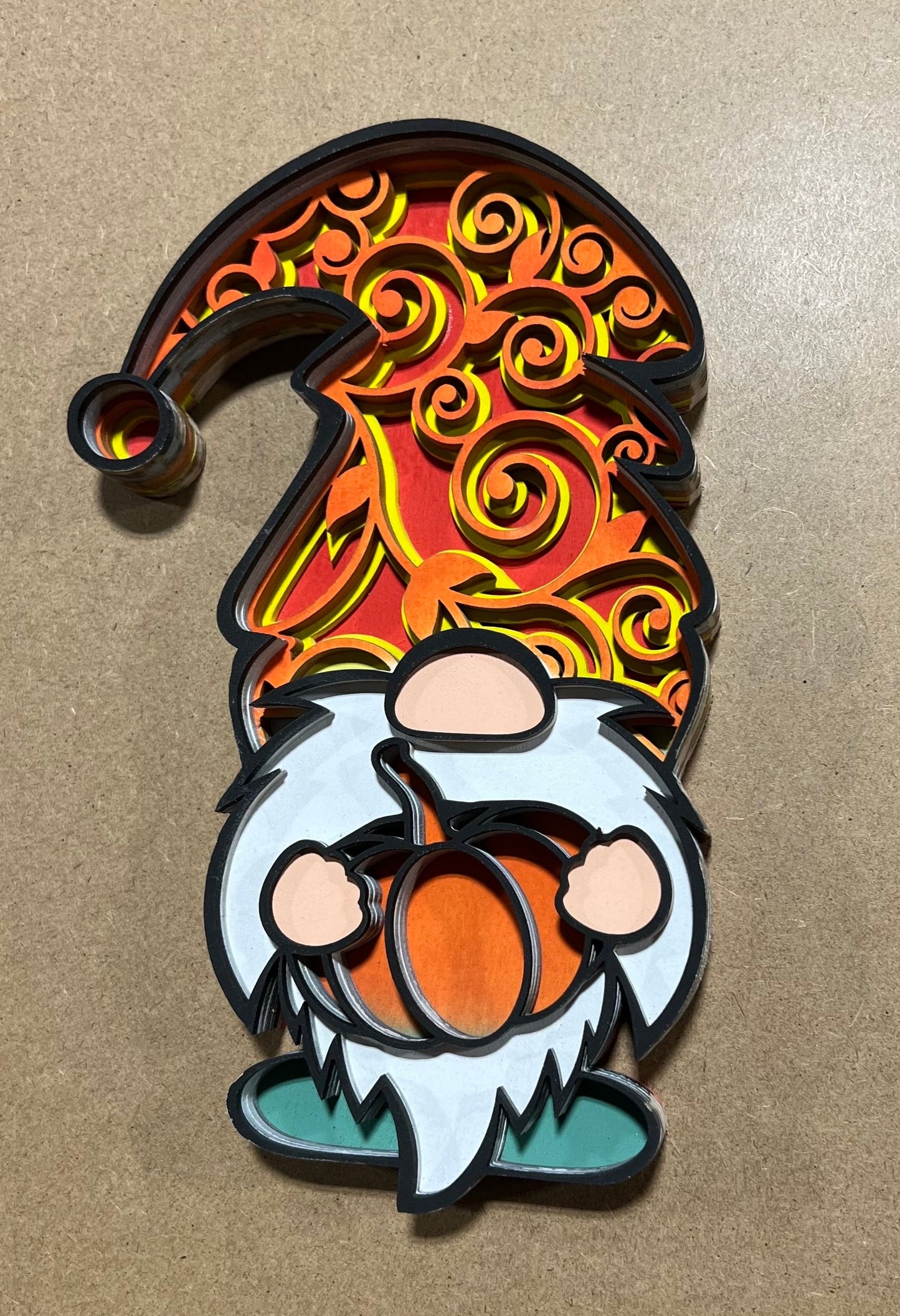 Fall Gnome Sign , Laser cut Fall Design , Multi Layer Fall Gnome Holding a Pumkin