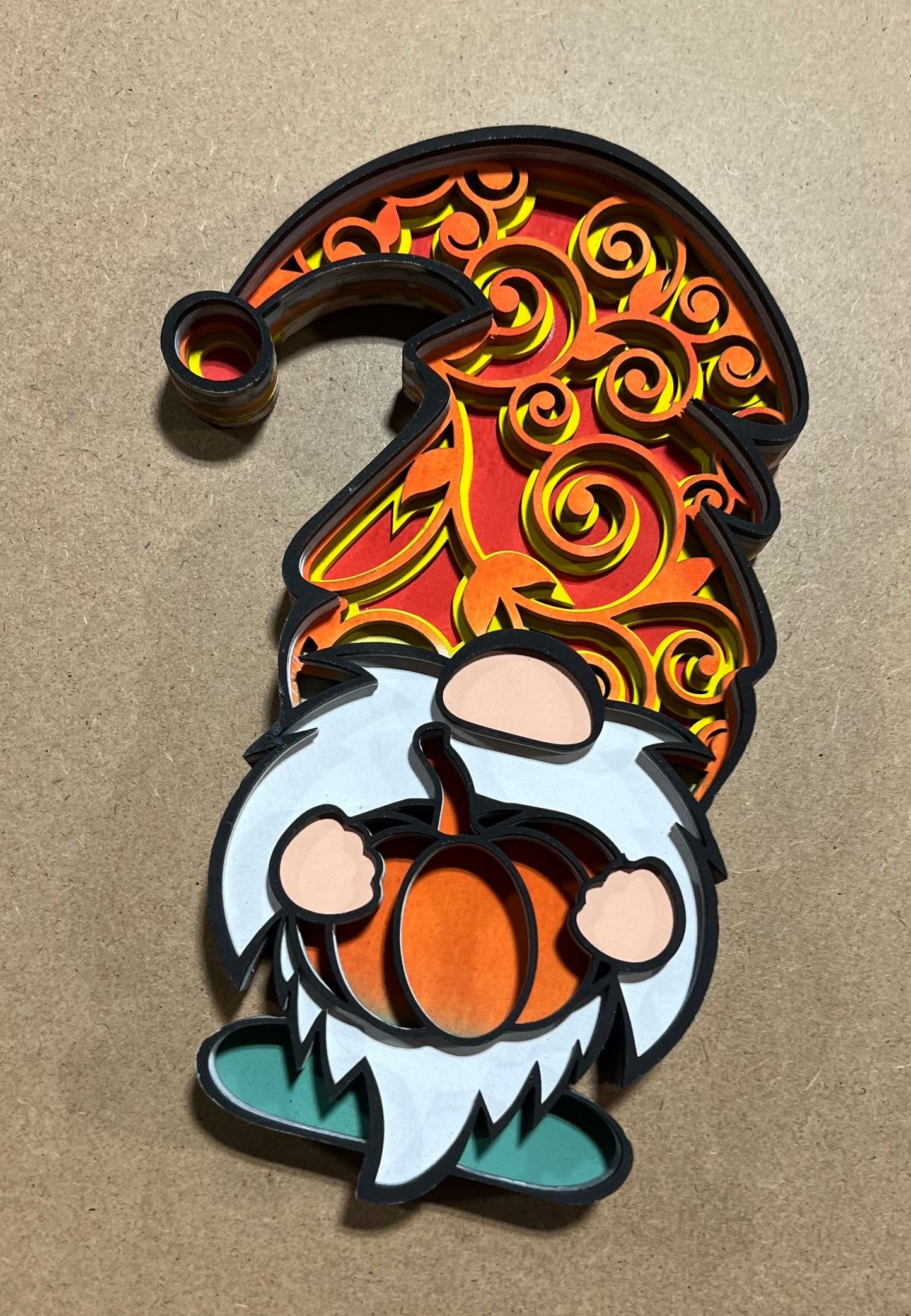 Fall Gnome Sign , Laser cut Fall Design , Multi Layer Fall Gnome Holding a Pumkin