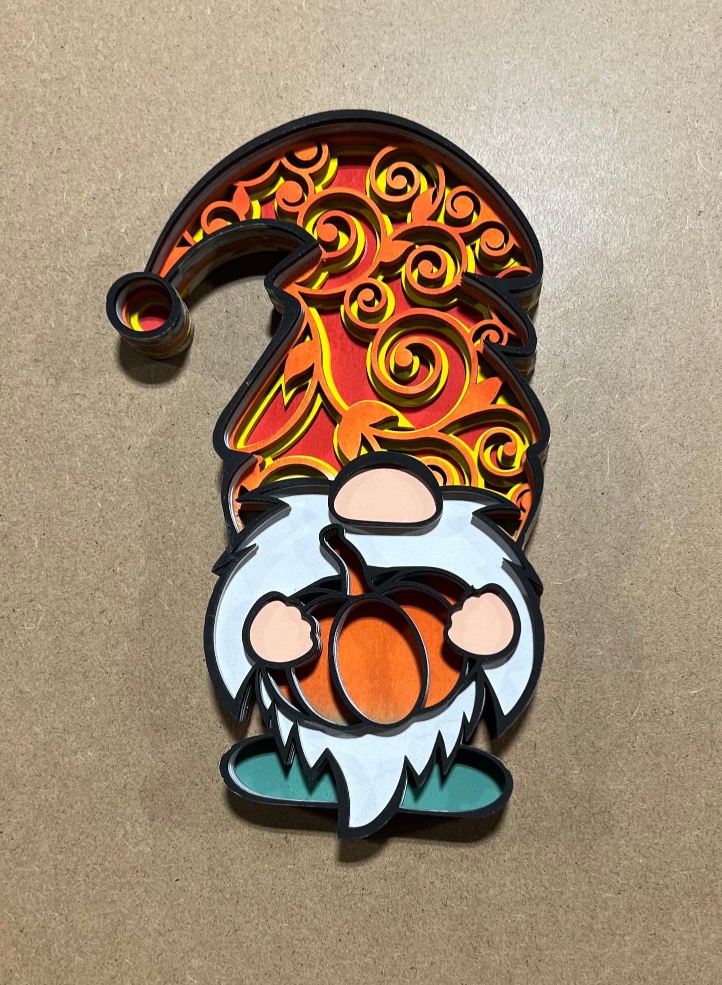 Fall Gnome Sign , Laser cut Fall Design , Multi Layer Fall Gnome Holding a Pumkin