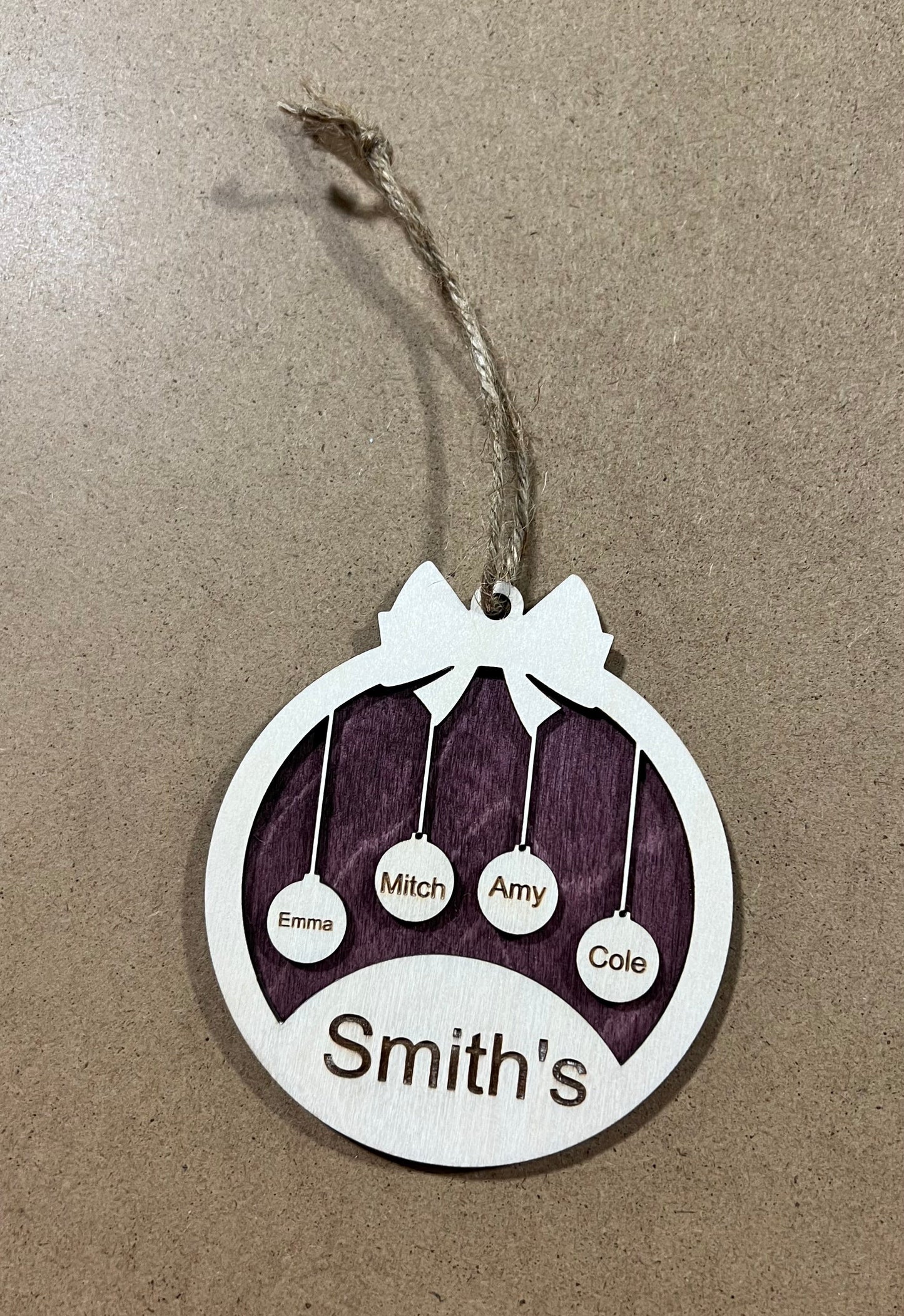 Personalized Family Ornament , Christmas Ball with Bow