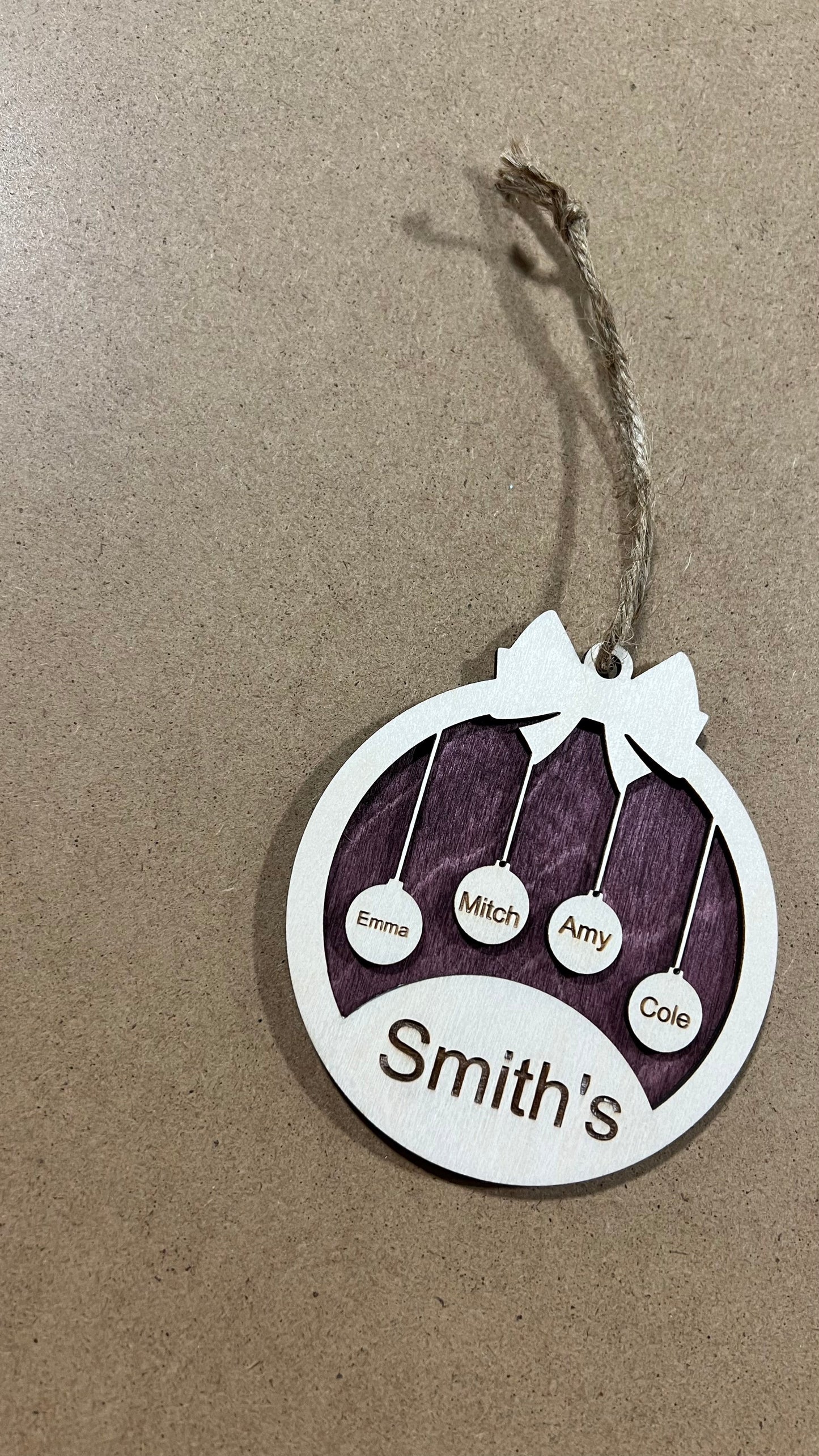 Personalized Family Ornament , Christmas Ball with Bow