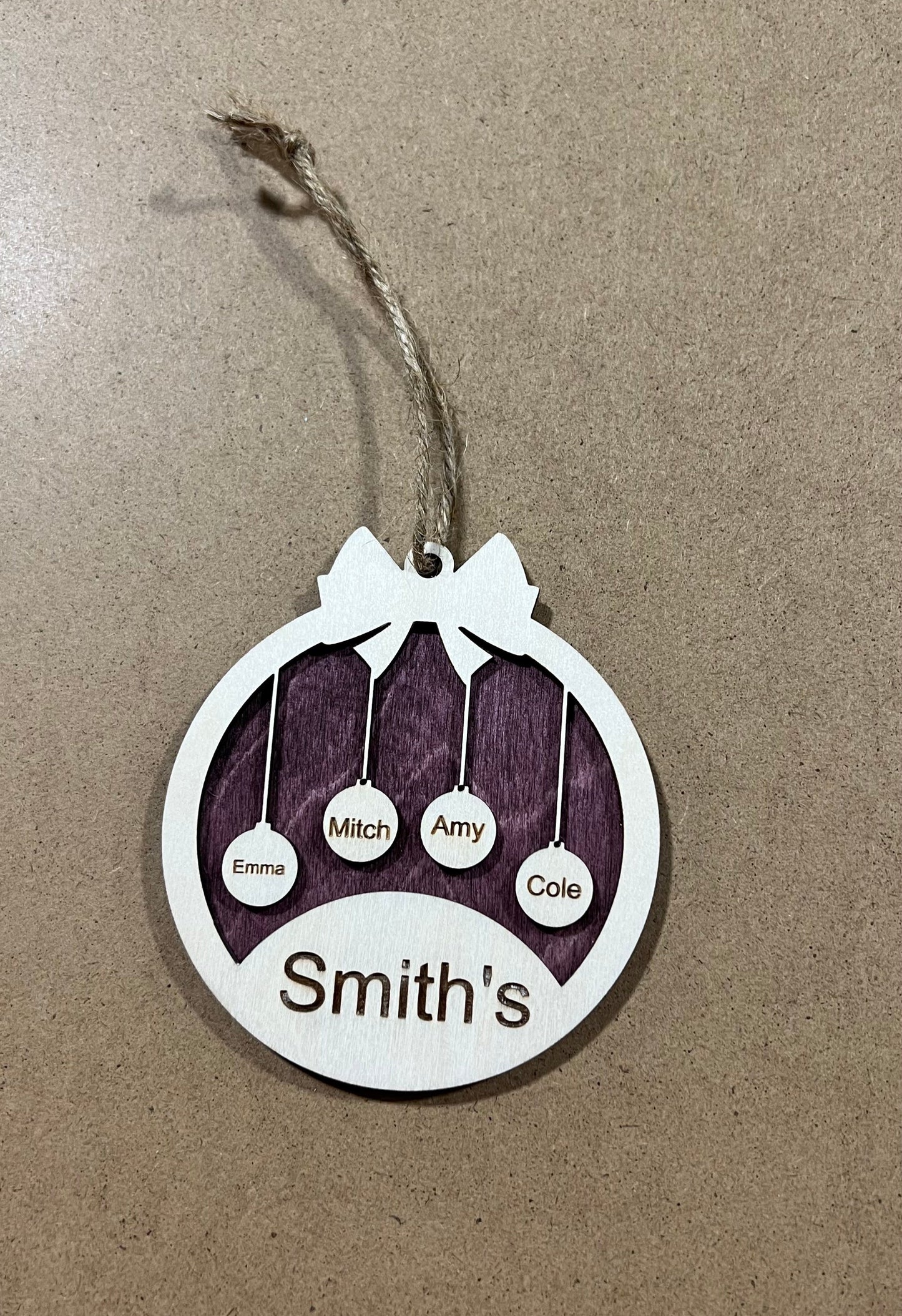 Personalized Family Ornament , Christmas Ball with Bow