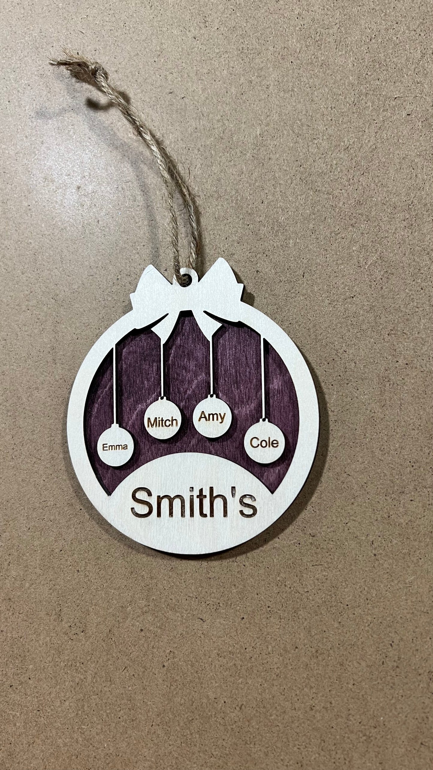 Personalized Family Ornament , Christmas Ball with Bow