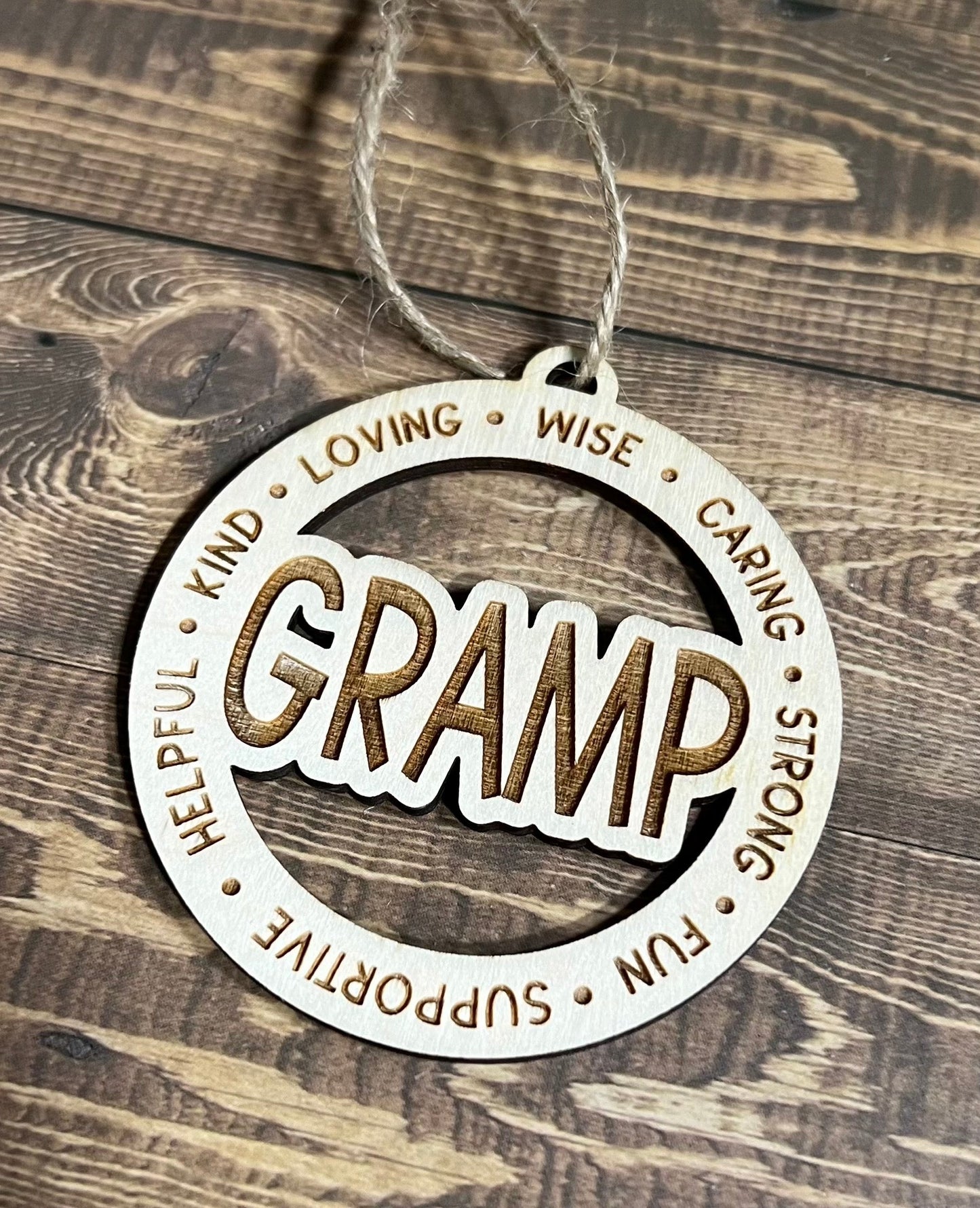 GRAMP Ornaments ,Personalized Ornament,  Wooden Family Ornament ,  Laser Engraved Wood Ornament