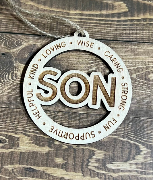 SON Ornaments ,Personalized Ornament,  Wooden Family Ornament ,  Laser Engraved Wood Ornament