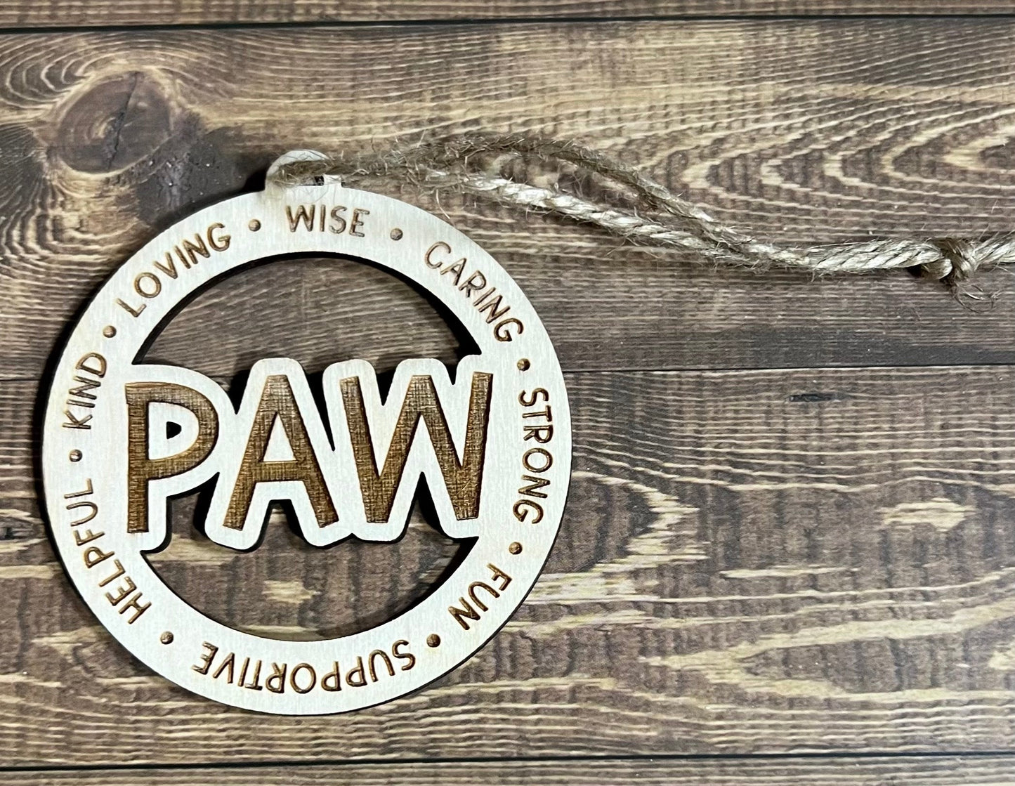 PAW Ornament ,Personalized Ornament,  Wooden Family Ornament ,  Laser Engraved Wood Ornament