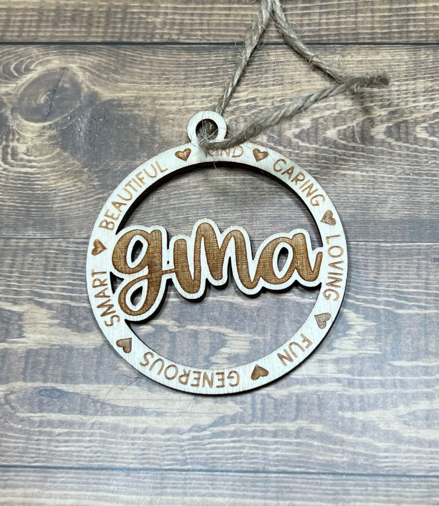 Gina Ornament ,Personalized Ornament,  Wooden Family Ornament ,  Laser Engraved Wood Ornament
