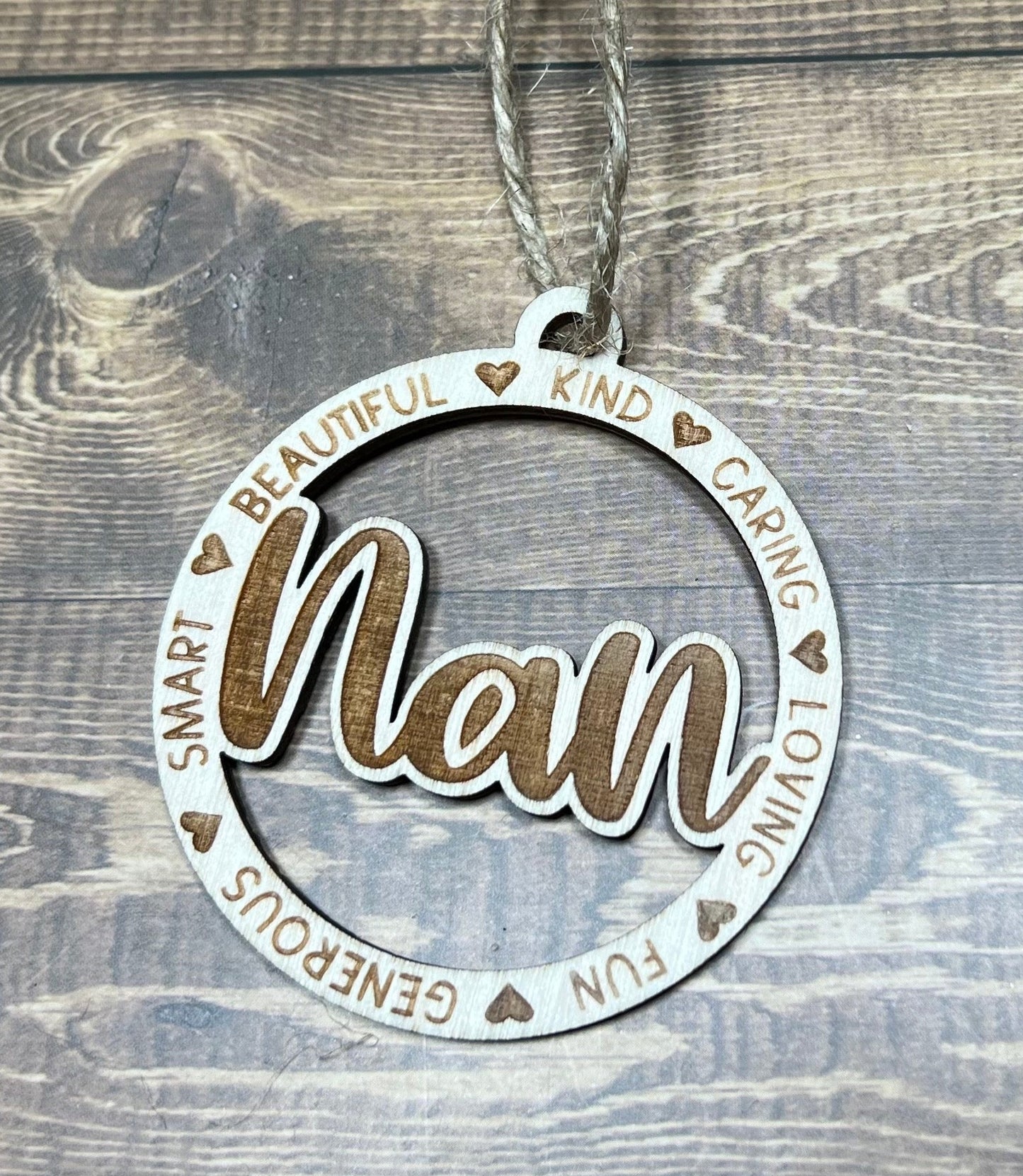 Nan Ornament ,Personalized Ornament,  Wooden Family Ornament ,  Laser Engraved Wood Ornament