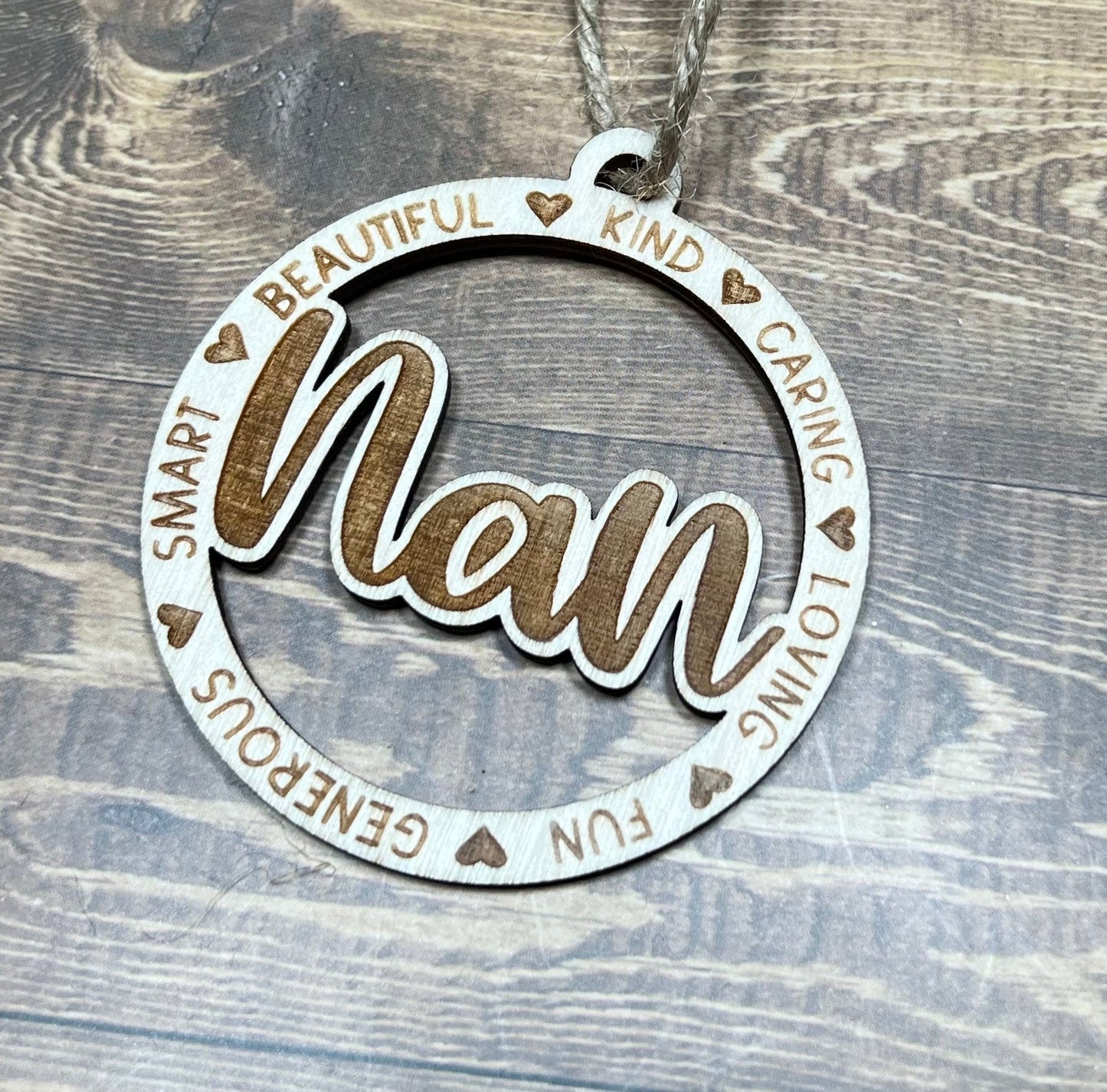 Nan Ornament ,Personalized Ornament,  Wooden Family Ornament ,  Laser Engraved Wood Ornament