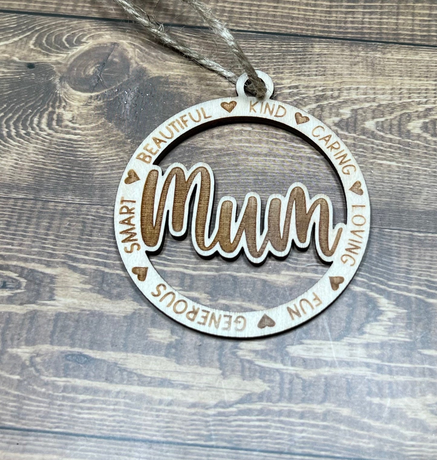 Mum Ornament ,Personalized Ornament,  Wooden Family Ornament ,  Laser Engraved Wood Ornament