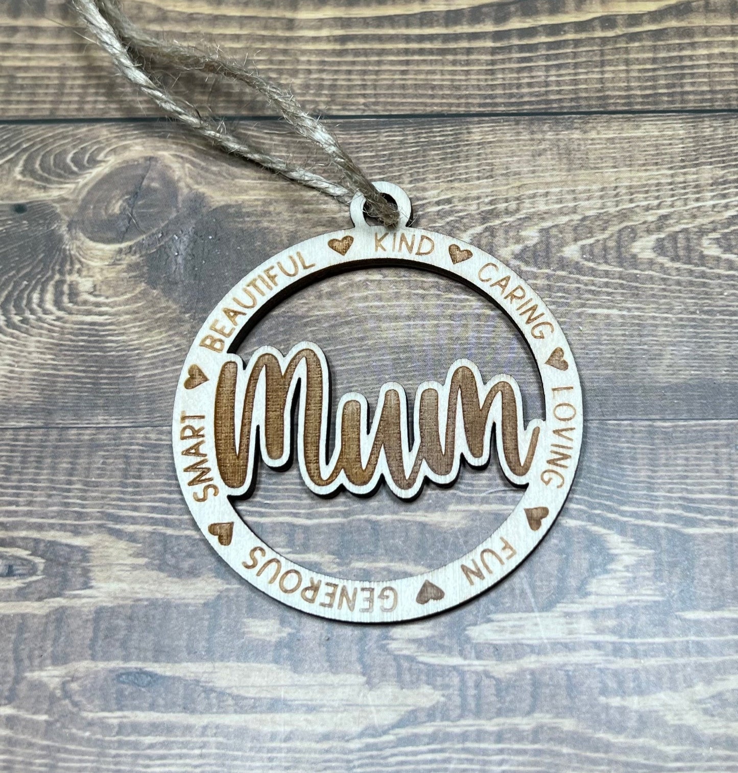 Mum Ornament ,Personalized Ornament,  Wooden Family Ornament ,  Laser Engraved Wood Ornament