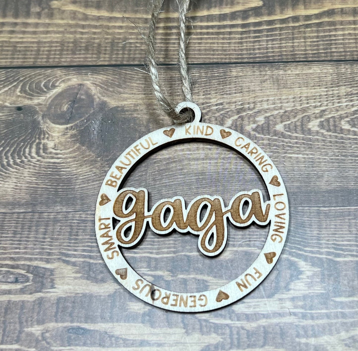 gaga Ornament ,Personalized Ornament,  Wooden Family Ornament ,  Laser Engraved Wood Ornament