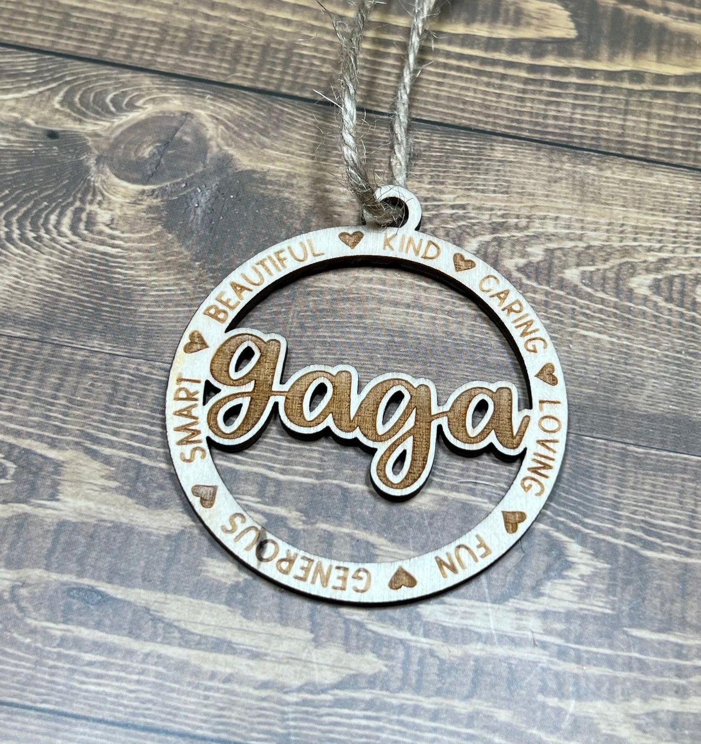 gaga Ornament ,Personalized Ornament,  Wooden Family Ornament ,  Laser Engraved Wood Ornament