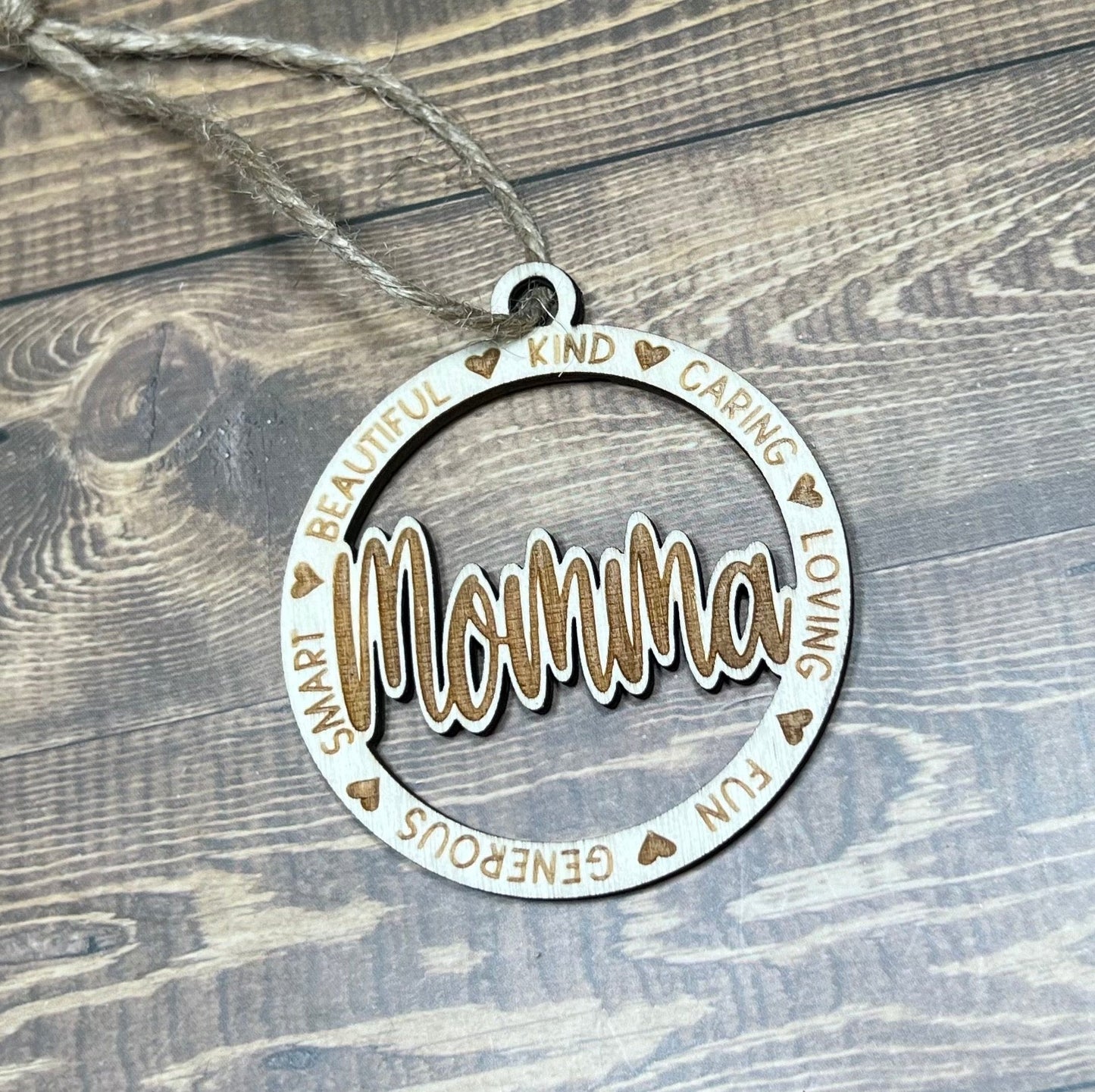 Momma Ornament ,Personalized Ornament,  Wooden Family Ornament ,  Laser Engraved Wood Ornament
