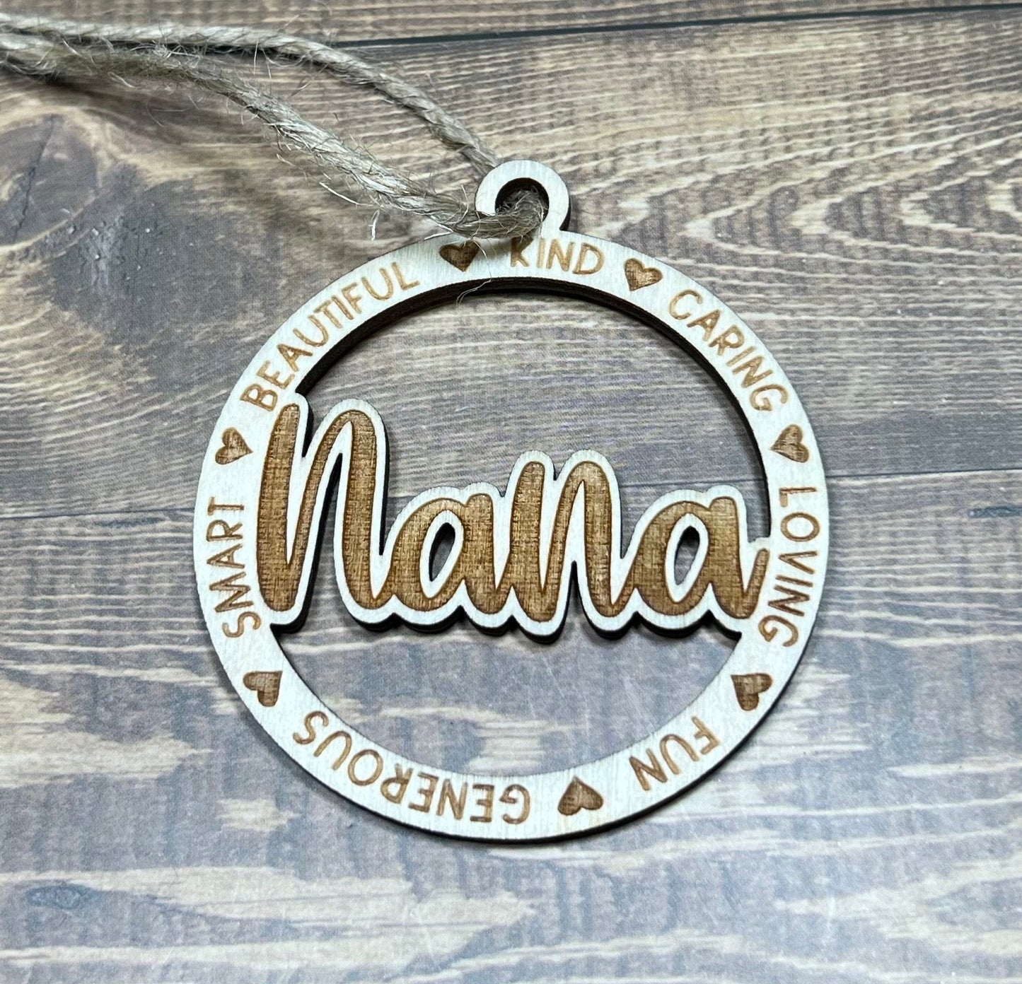 Nana Ornament ,Personalized Ornament,  Wooden Family Ornament ,  Laser Engraved Wood Ornament