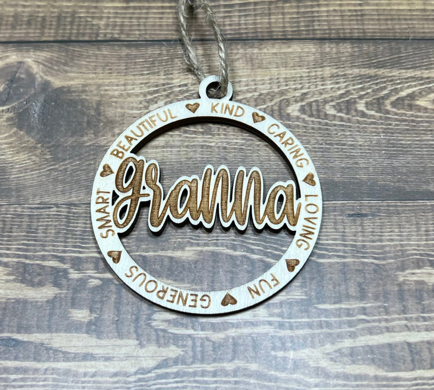 Granna Ornament ,Personalized Ornament,  Wooden Family Ornament ,  Laser Engraved Wood Ornament
