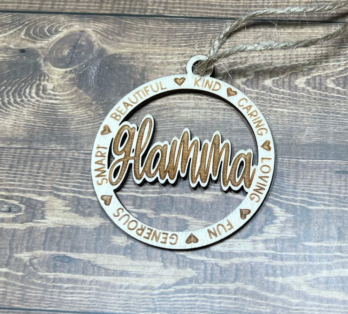 Glamma Ornament ,Personalized Ornament,  Wooden Family Ornament ,  Laser Engraved Wood Ornament