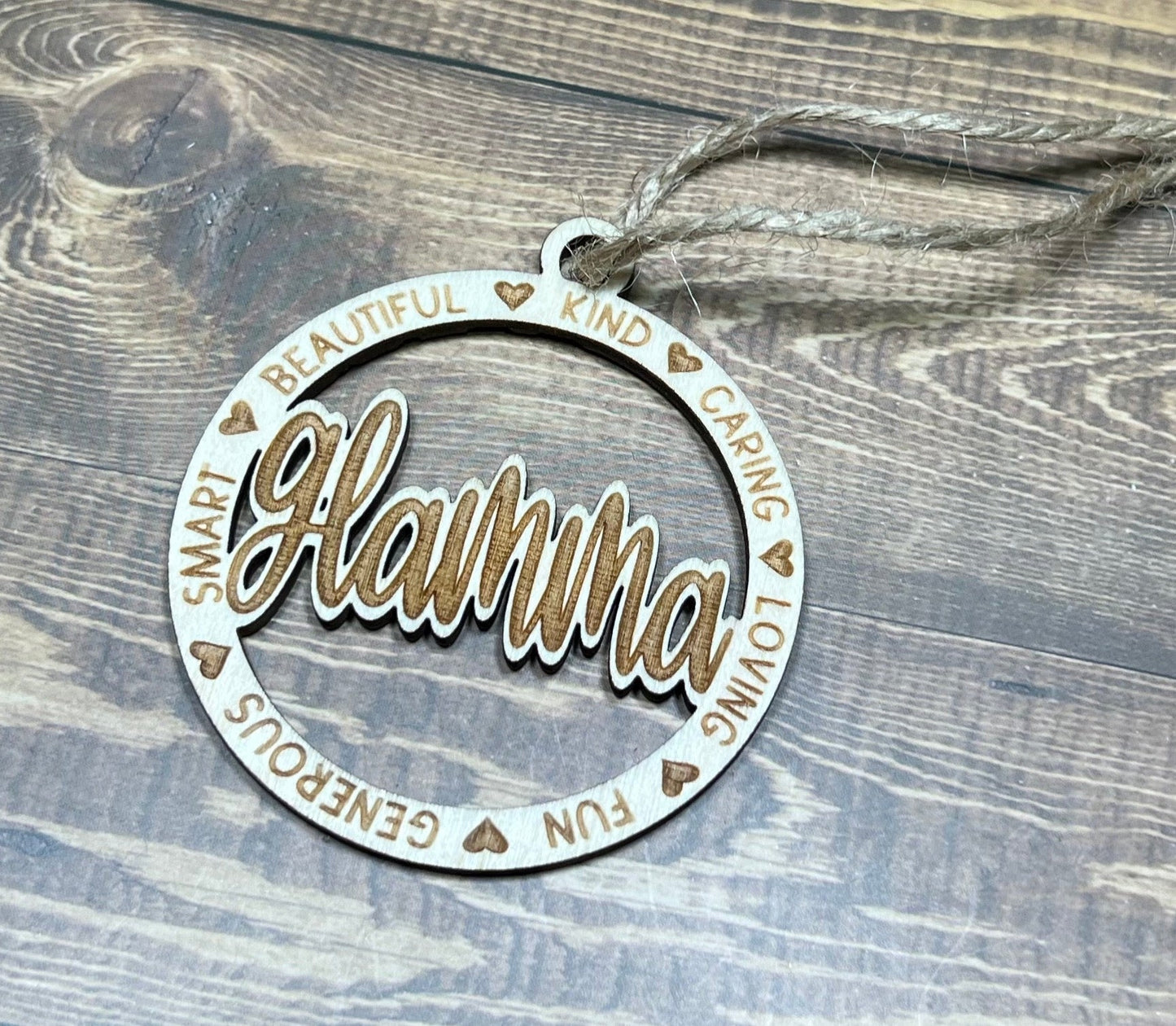 Glamma Ornament ,Personalized Ornament,  Wooden Family Ornament ,  Laser Engraved Wood Ornament