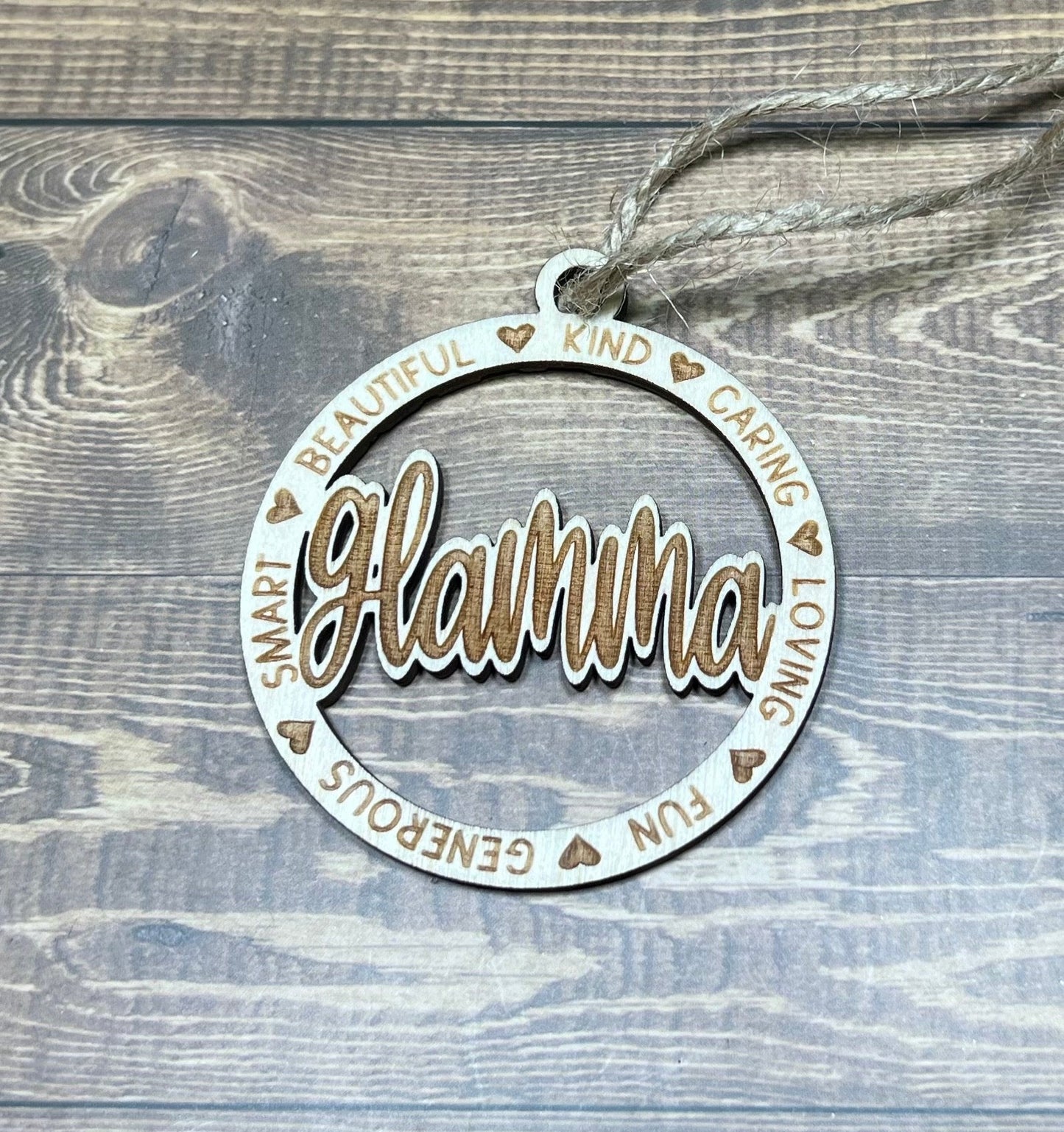 Glamma Ornament ,Personalized Ornament,  Wooden Family Ornament ,  Laser Engraved Wood Ornament