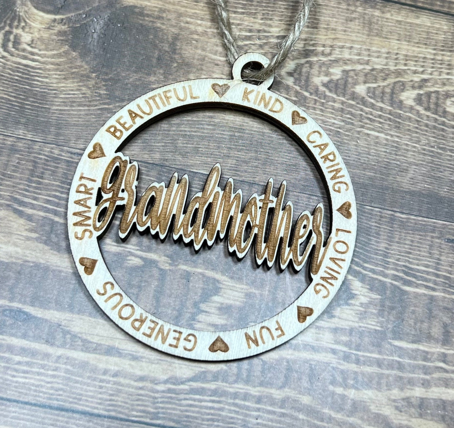 grandmother Ornament ,Personalized Ornament,  Wooden Family Ornament ,  Laser Engraved Wood Ornament