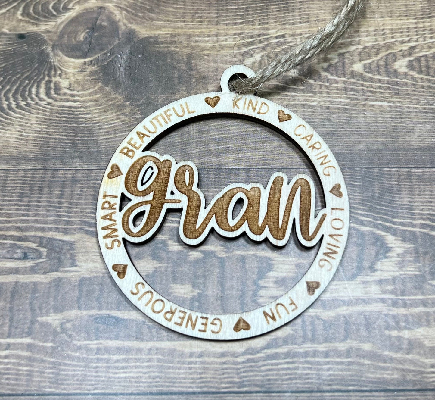 gran Ornament ,Personalized Ornament,  Wooden Family Ornament ,  Laser Engraved Wood Ornament