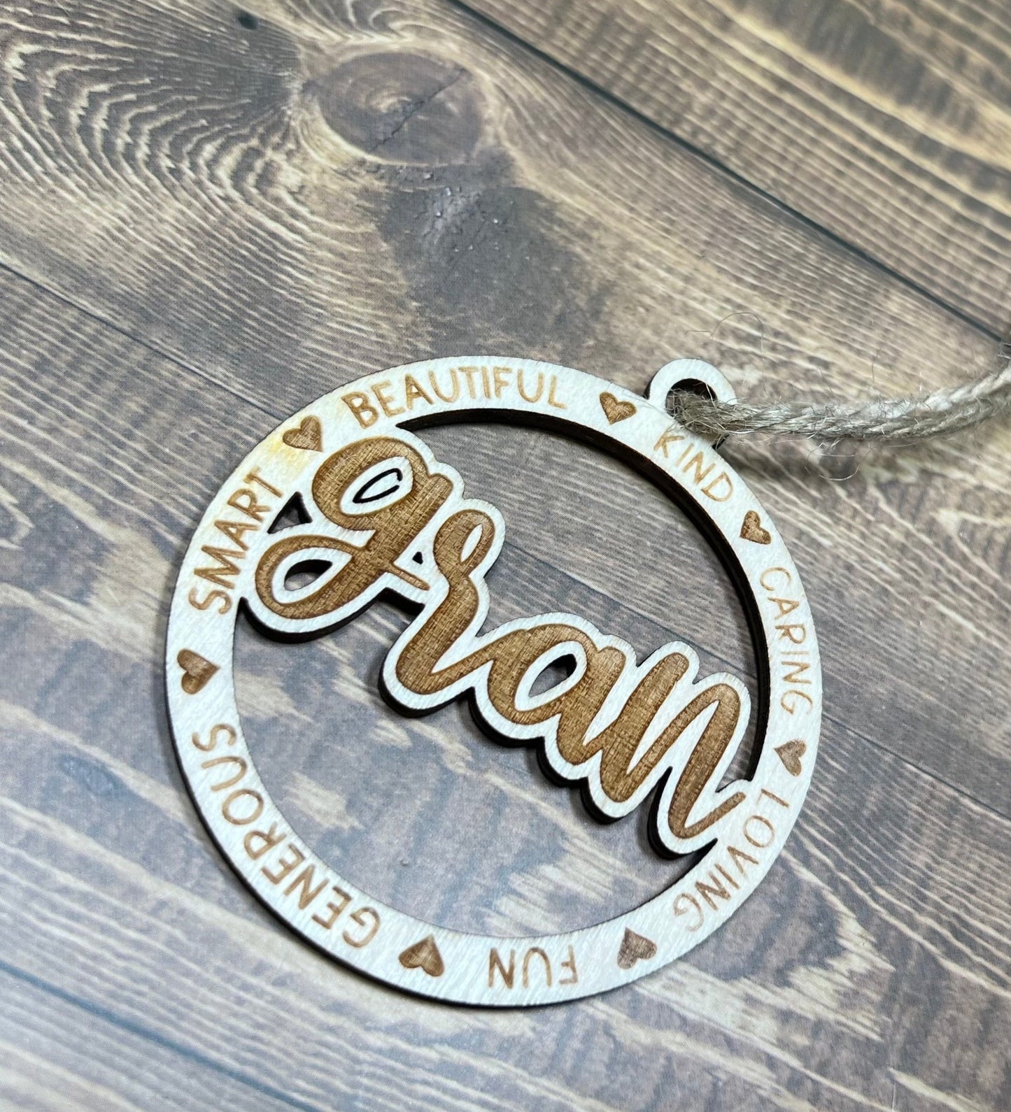 gran Ornament ,Personalized Ornament,  Wooden Family Ornament ,  Laser Engraved Wood Ornament
