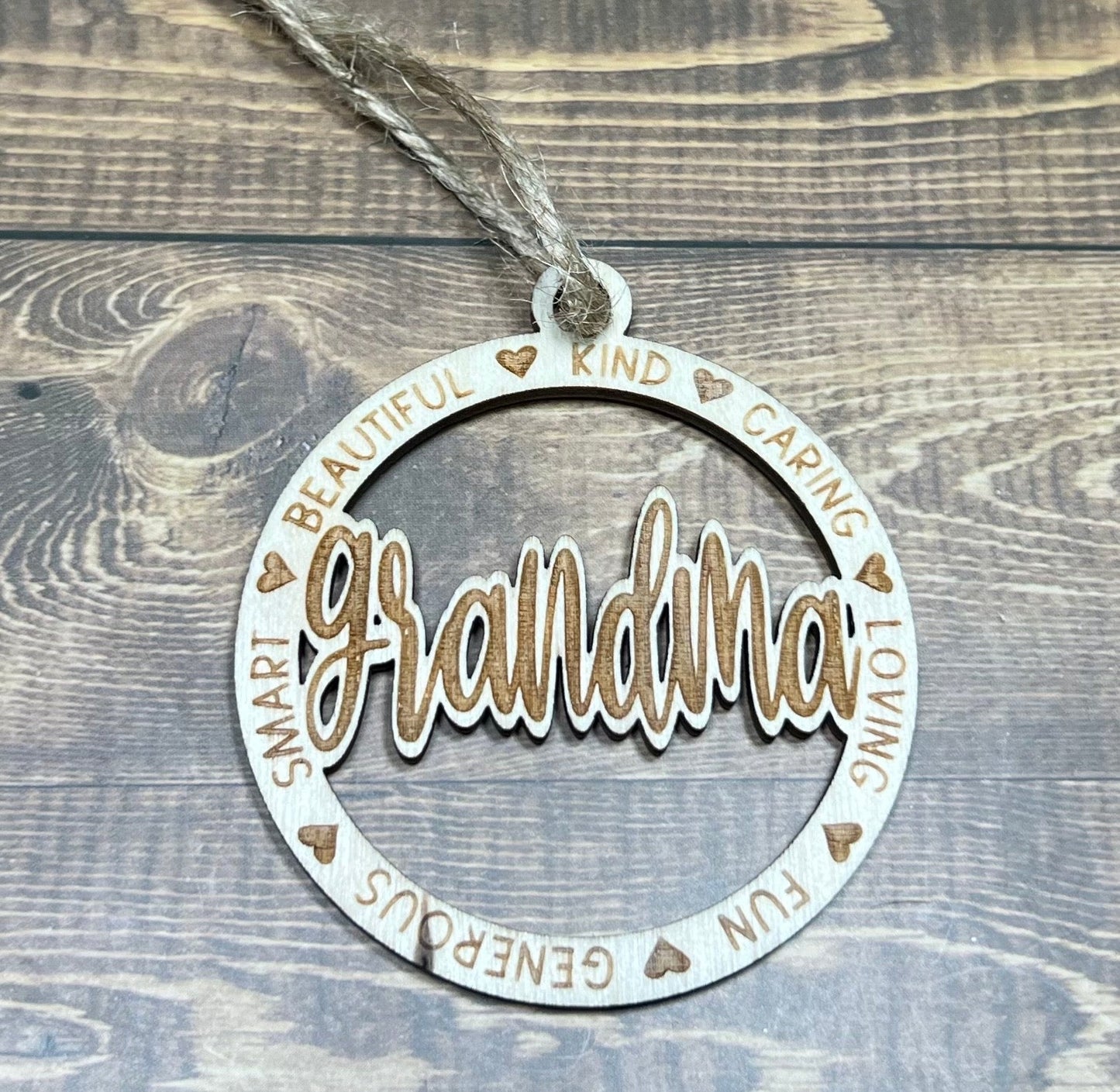 Grandma Ornament ,Personalized Ornament,  Wooden Family Ornament ,  Laser Engraved Wood Ornament