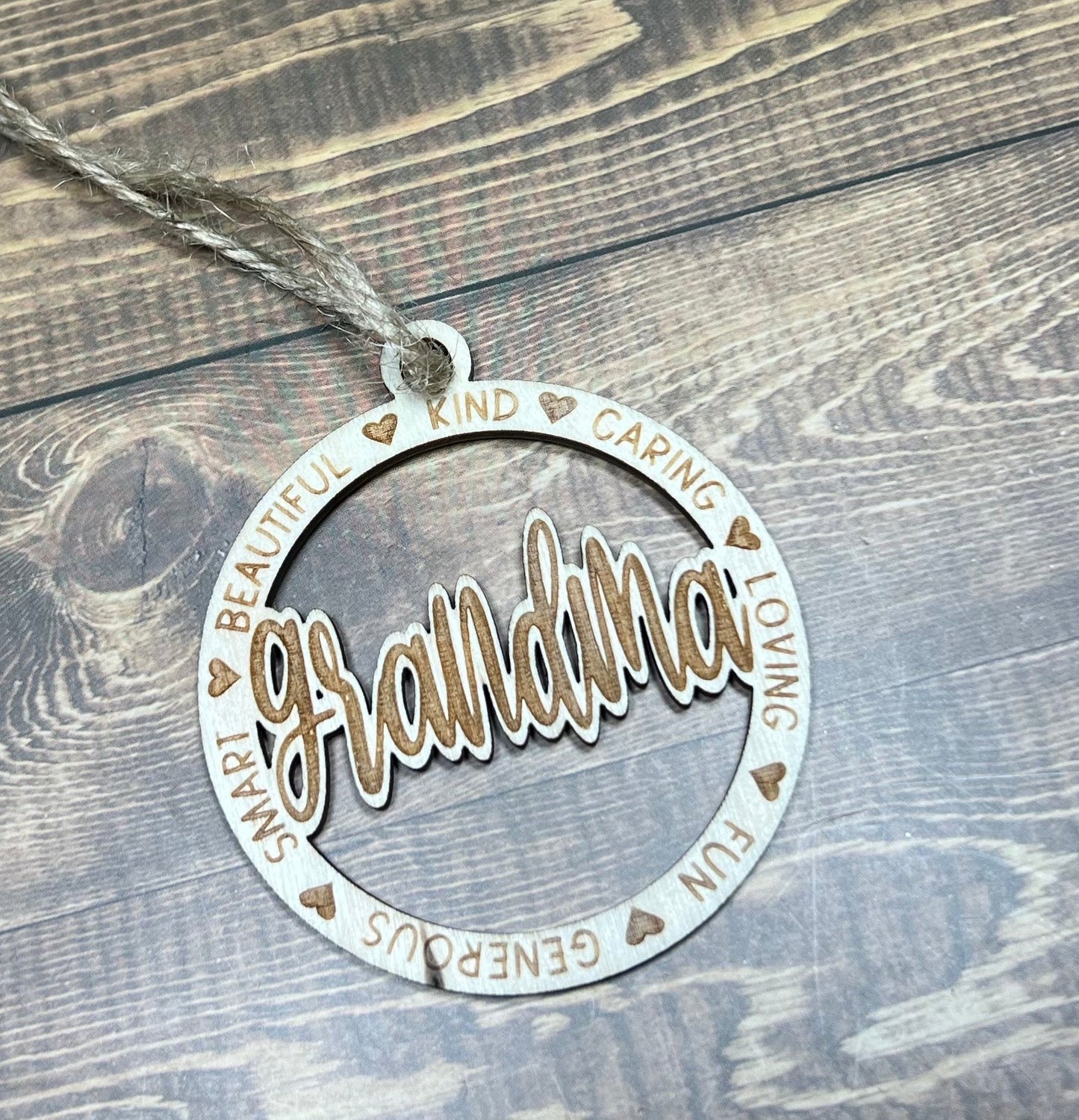 Grandma Ornament ,Personalized Ornament,  Wooden Family Ornament ,  Laser Engraved Wood Ornament