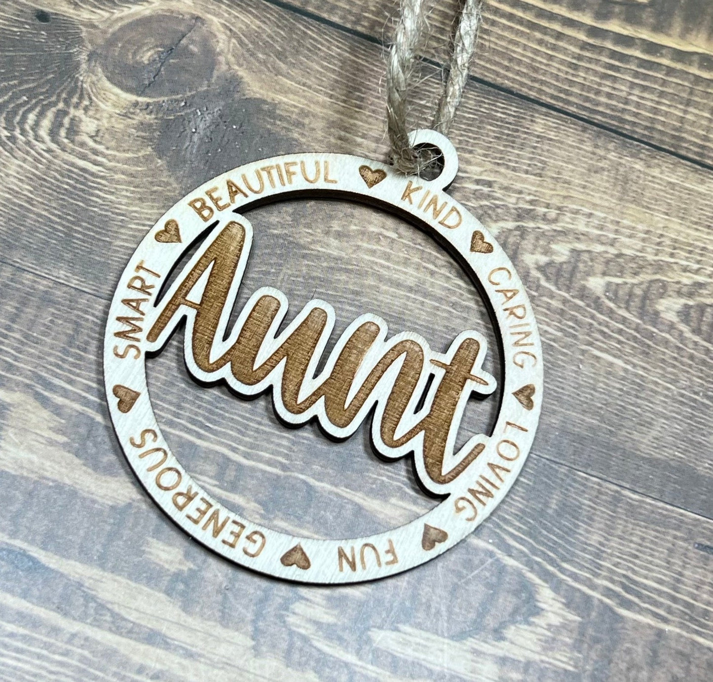 Aunt Ornament ,Personalized Ornament,  Wooden Family Ornament ,  Laser Engraved Wood Ornament