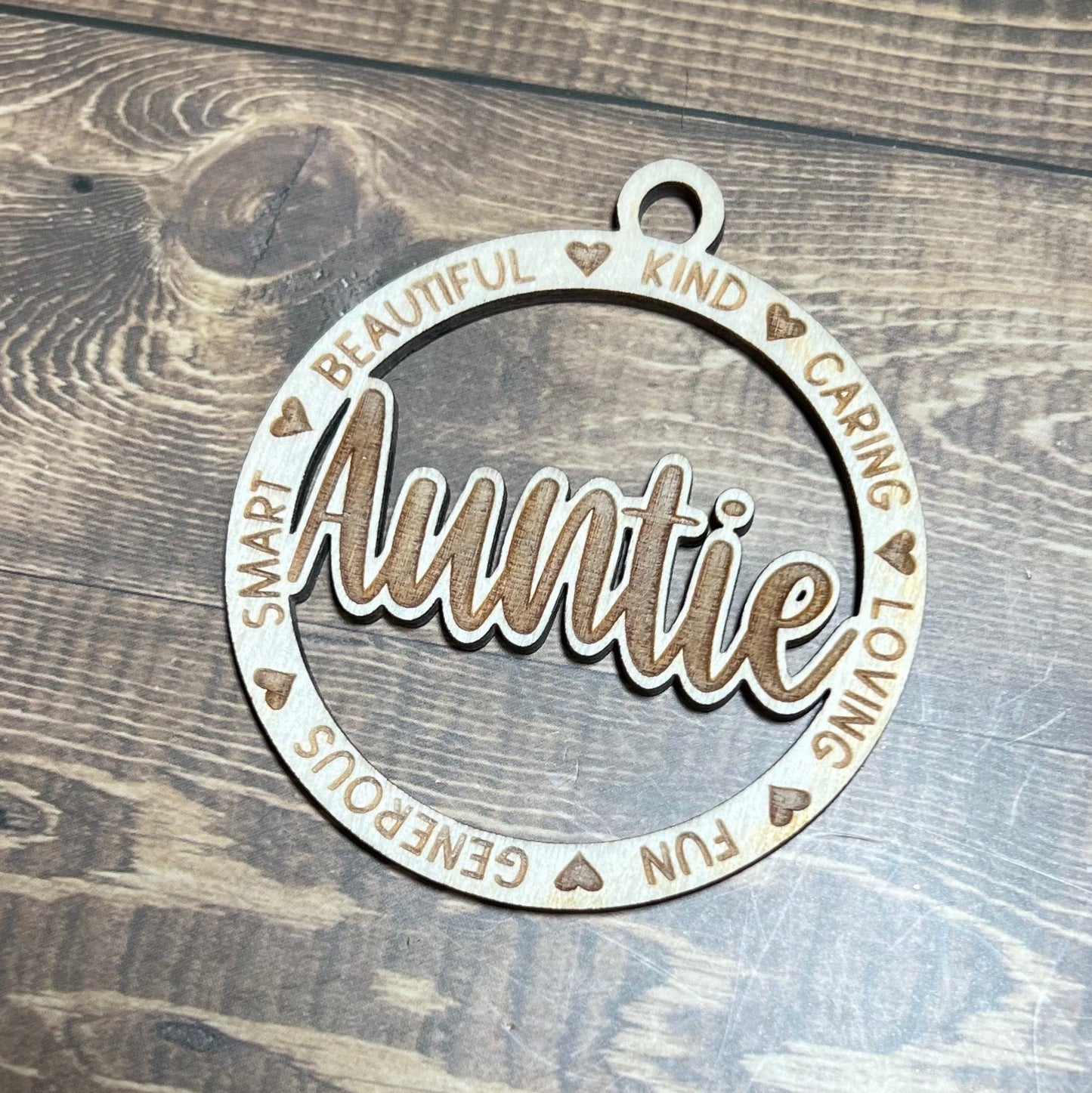 Auntie Ornament ,Personalized Ornament,  Wooden Family Ornament ,  Laser Engraved Wood Ornament