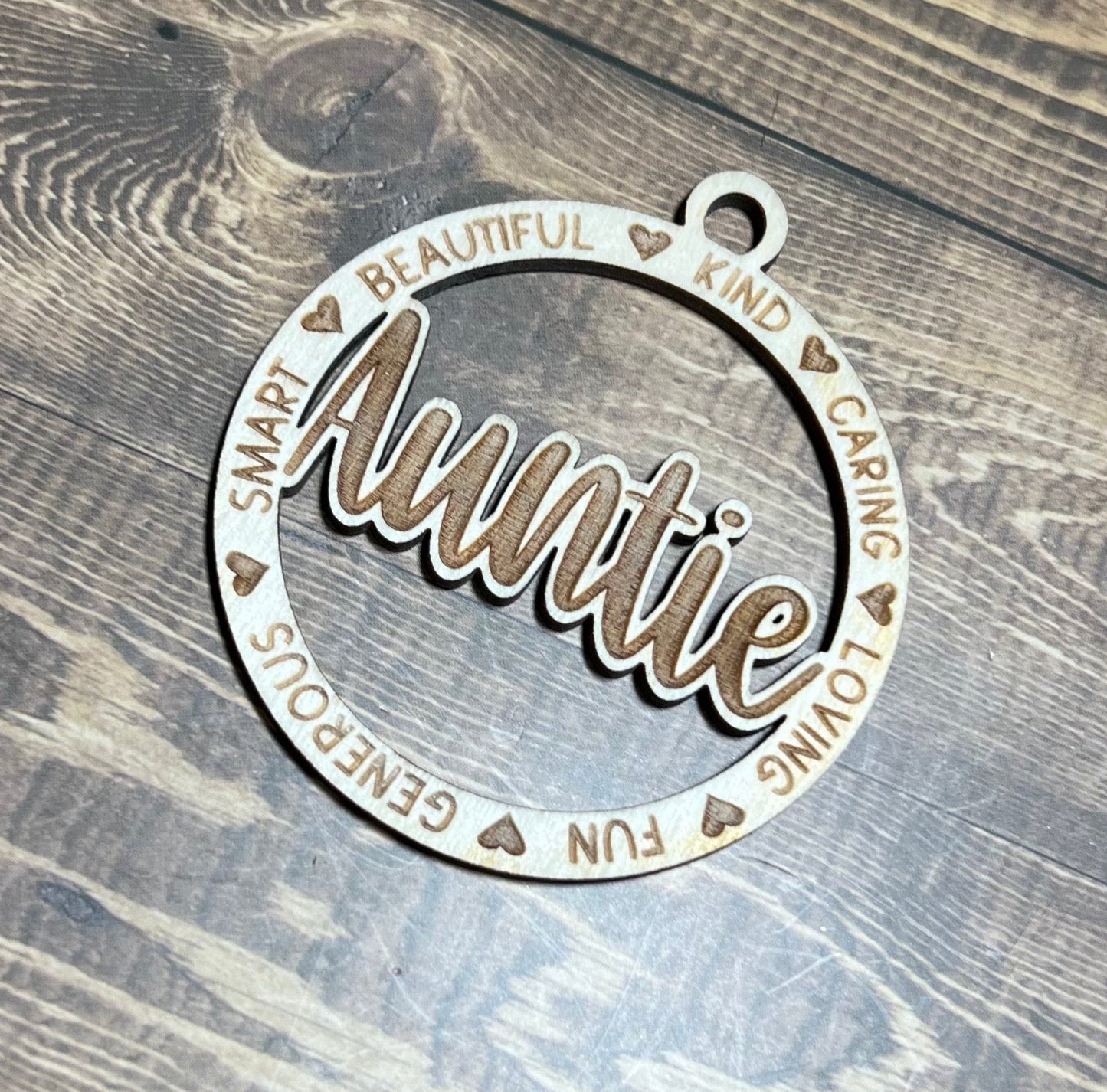 Auntie Ornament ,Personalized Ornament,  Wooden Family Ornament ,  Laser Engraved Wood Ornament
