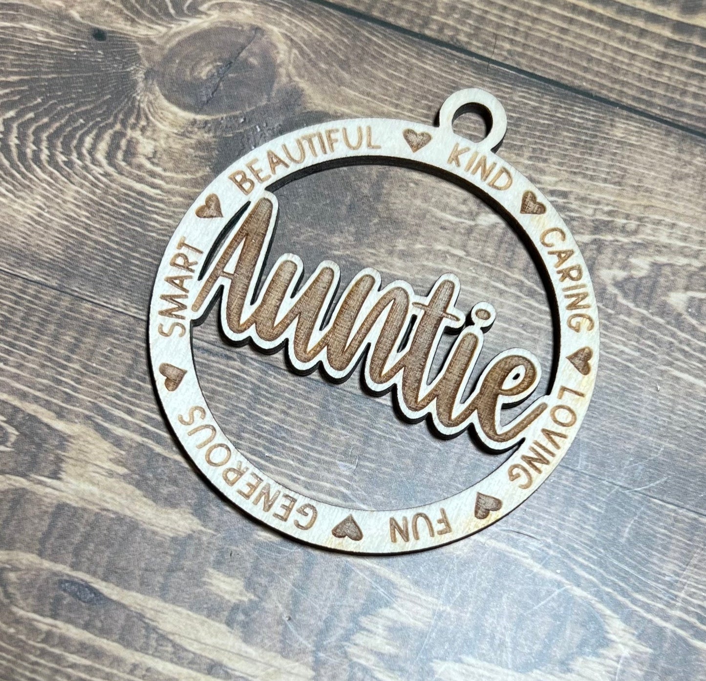 Auntie Ornament ,Personalized Ornament,  Wooden Family Ornament ,  Laser Engraved Wood Ornament
