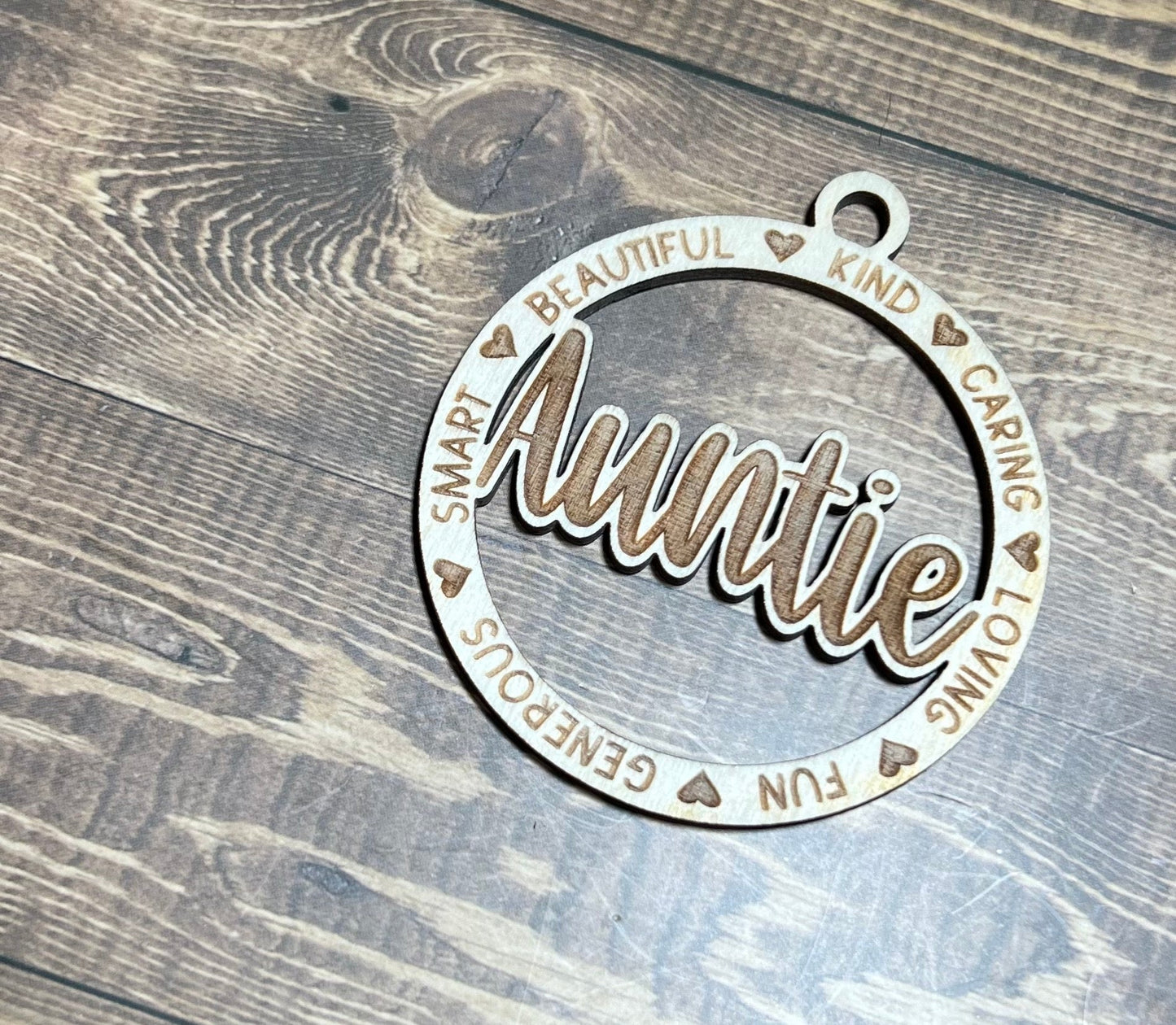 Auntie Ornament ,Personalized Ornament,  Wooden Family Ornament ,  Laser Engraved Wood Ornament