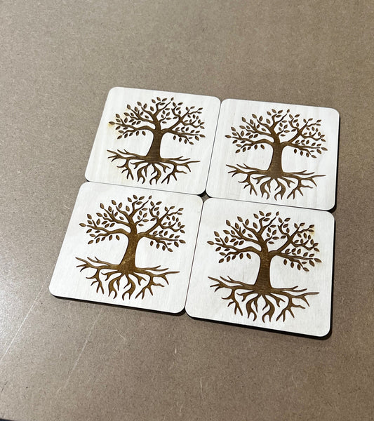 Tree Engraved Wood Coaster Set, Home Decor, Baltic Birch, Coasters,