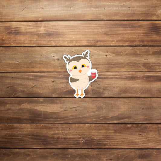 Owl Drink Coffee Sticker