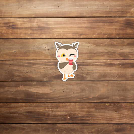 Owl Drink Coffee Sticker