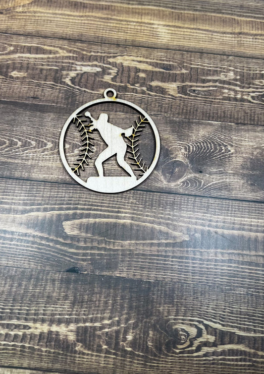 Softball Wooden Sports Ornament, Sports Ornament, Engraved Ornament, Laser Engraved Wood Ornament