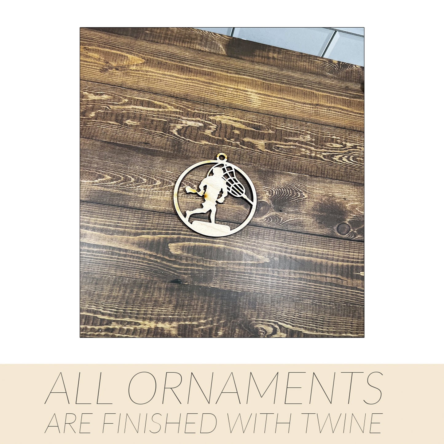 Lacrosse Wooden Sports Ornament, Sports Ornament, Engraved Ornament, Laser Engraved Wood Ornament