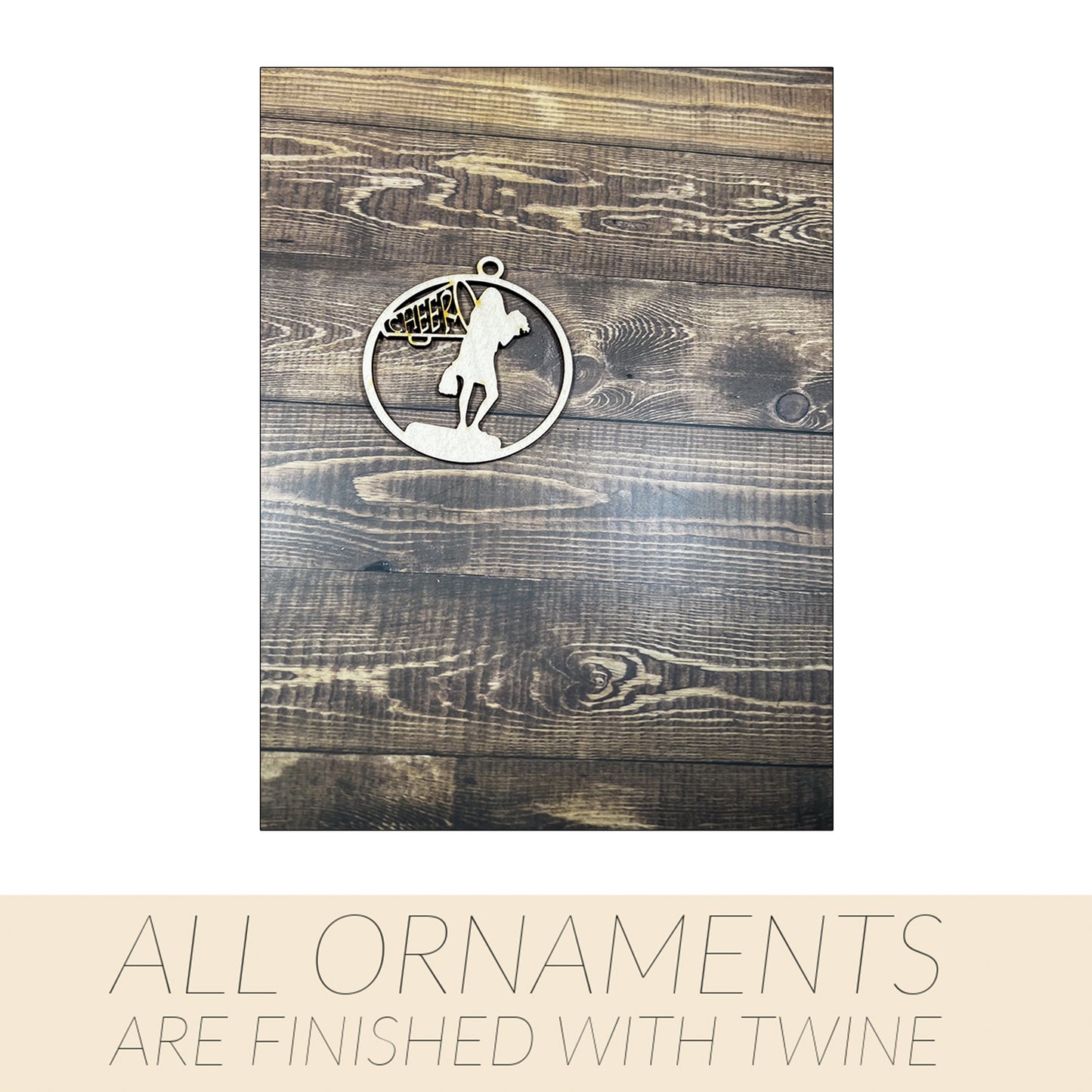 Cheer Ornament, Wooden Sports Ornament, Sports Ornament, Engraved Ornament, Laser Engraved Wood Ornament