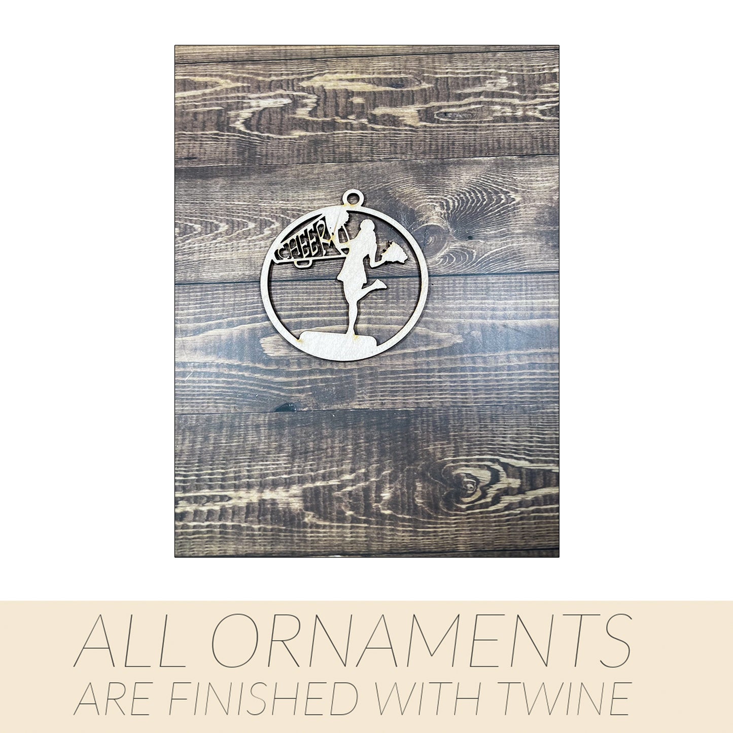 Cheer Ornament, Wooden Sports Ornament, Sports Ornament, Engraved Ornament, Laser Engraved Wood Ornament