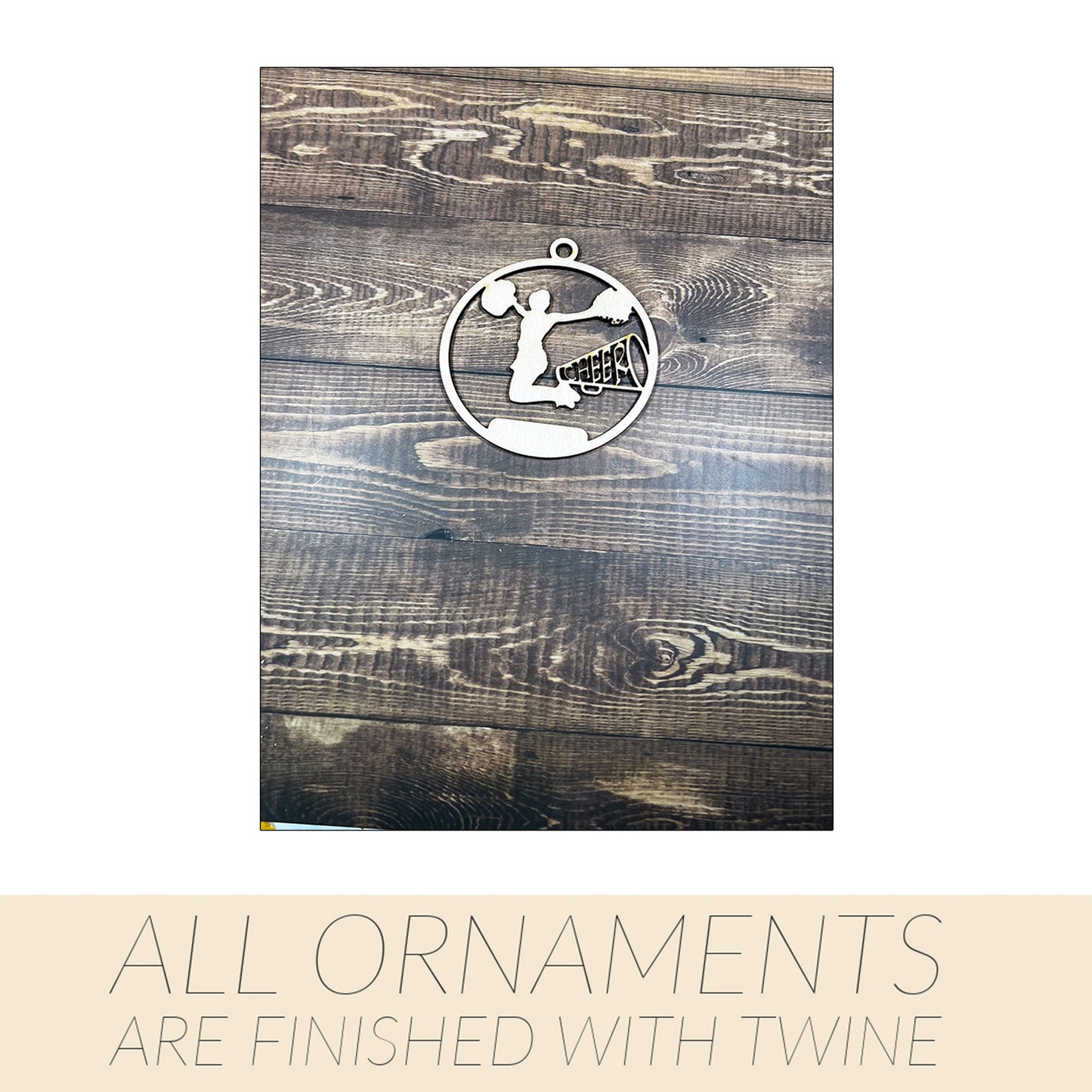 Cheer Ornament, Wooden Sports Ornament, Sports Ornament, Engraved Ornament, Laser Engraved Wood Ornament