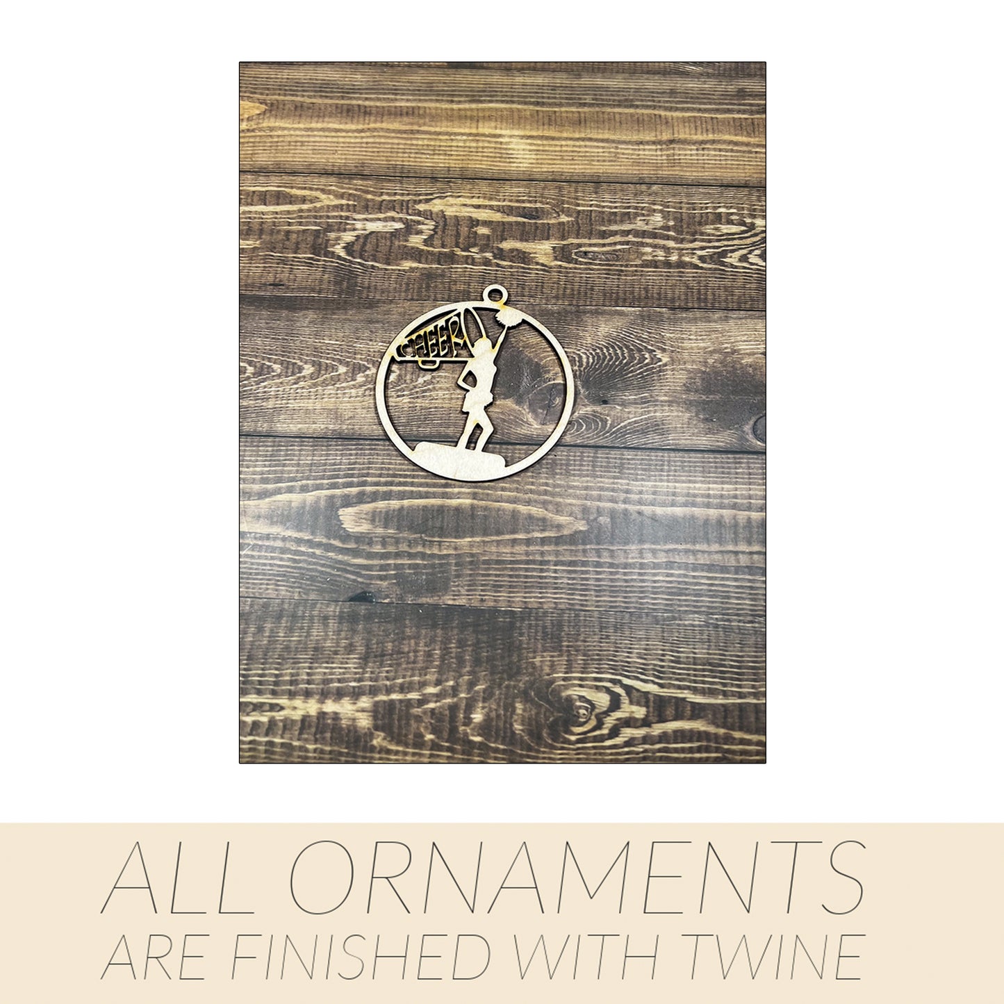 Cheer Wooden Sports Ornament, Sports Ornament, Engraved Ornament, Laser Engraved Wood Ornament