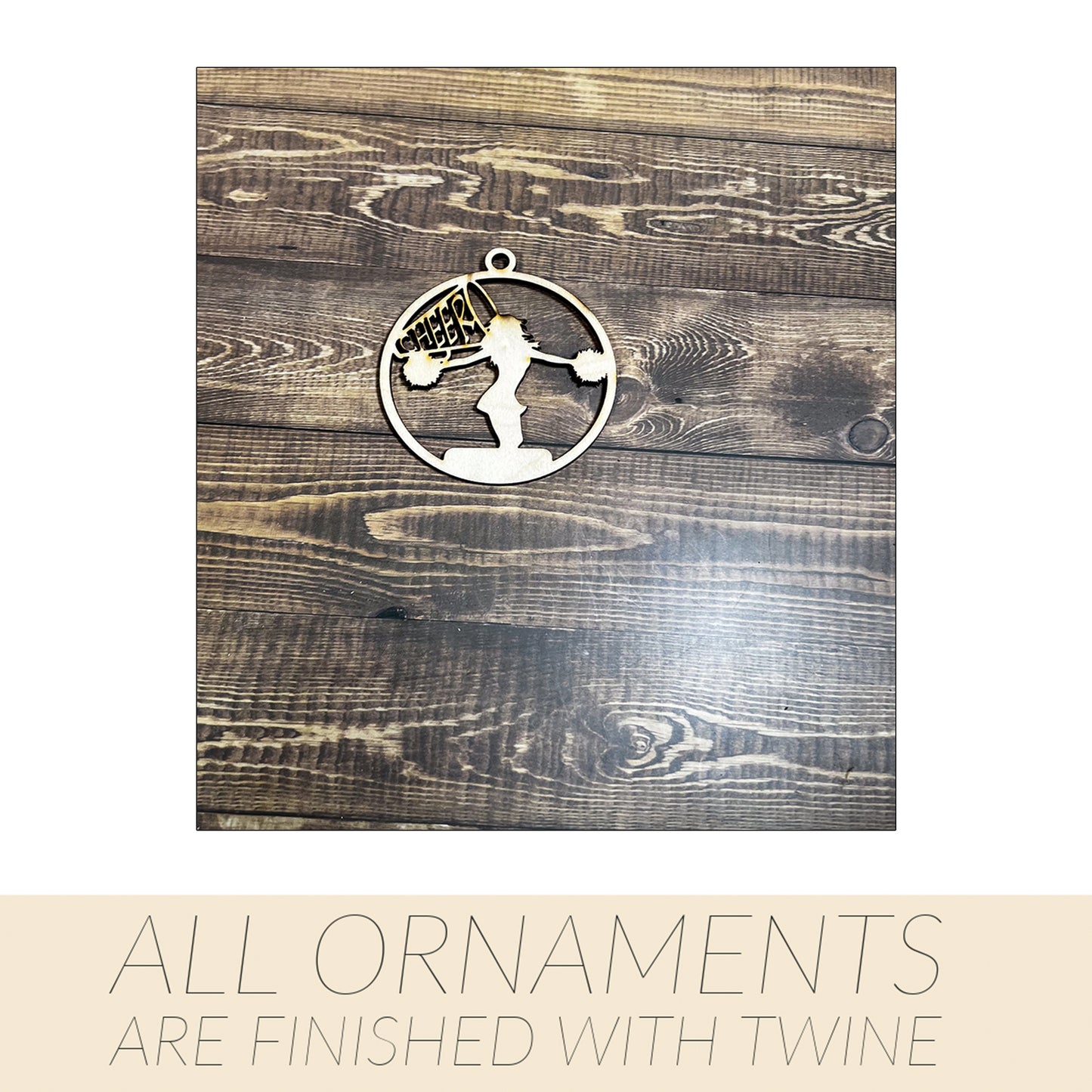 Cheerleading Ornament, Wooden Sports Ornament, Sports Ornament, Engraved Ornament, Laser Engraved Wood Ornament