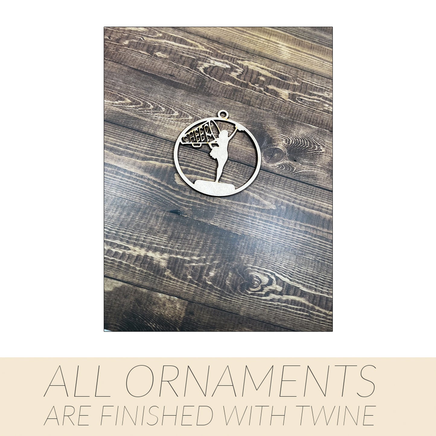 Cheer Ornament, Wooden Sports Ornament, Sports Ornament, Engraved Ornament, Laser Engraved Wood Ornament