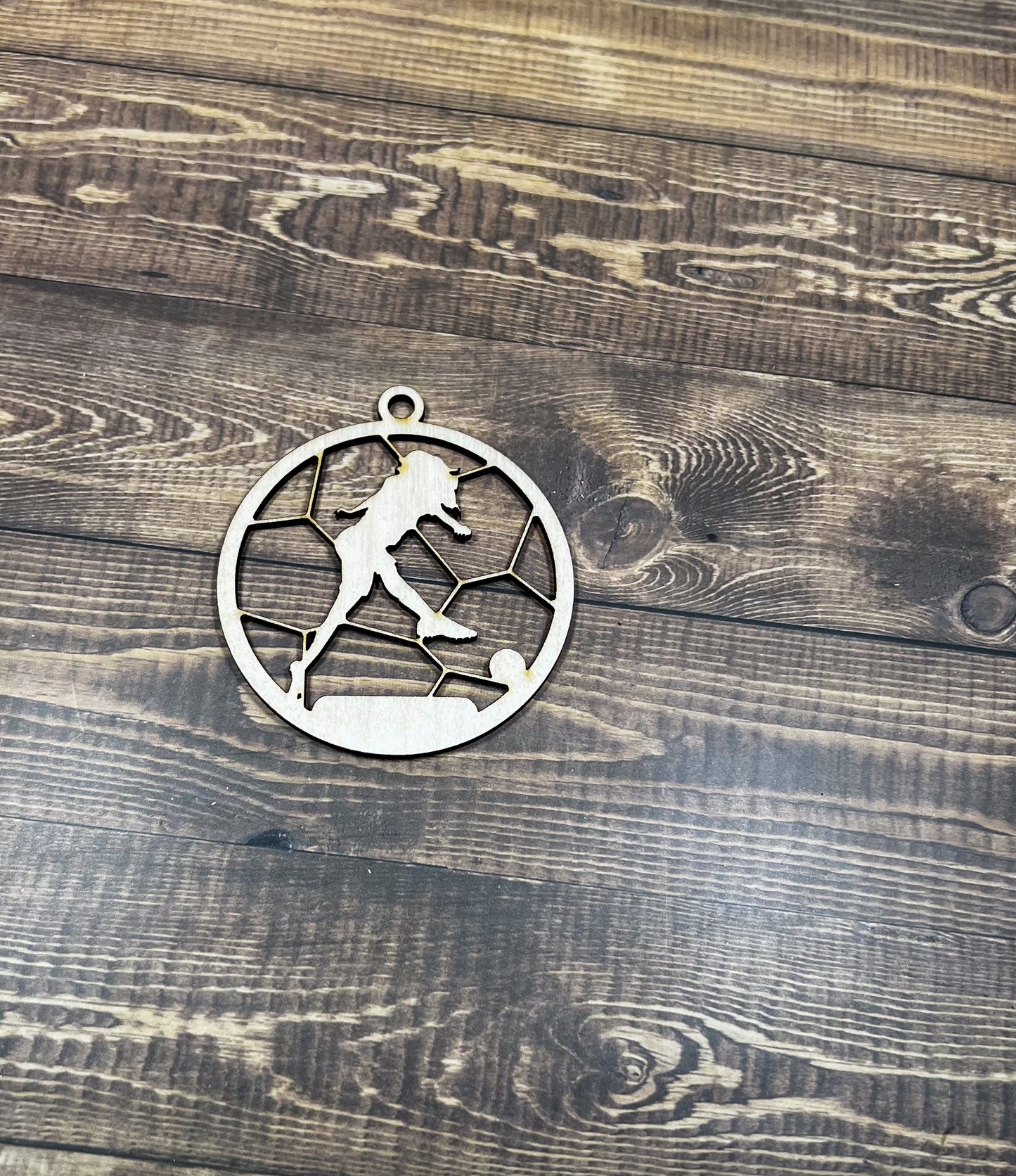 Soccer Wooden Sports Ornament, Sports Ornament, Engraved Ornament, Laser Engraved Wood Ornament