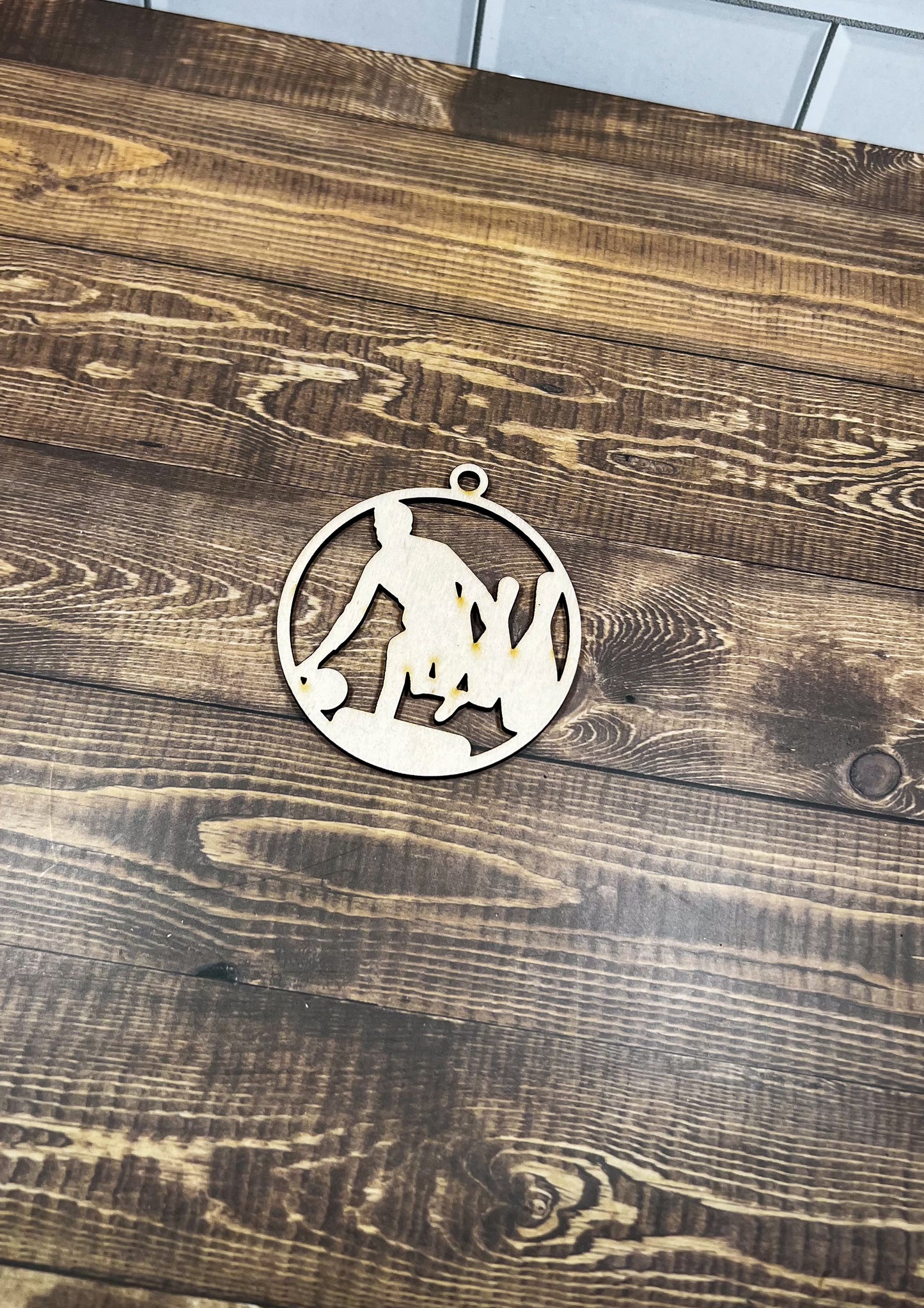 Bowling Wooden Sports Ornament, Sports Ornament, Engraved Ornament, Laser Engraved Wood Ornament